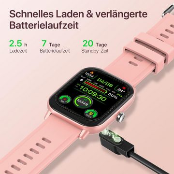 WalkerFit Fur Damen: mit Telefonfunktion Schrittzähler Fitness Tracker Smartwatch (2 Zoll, Android / iOS), mit Schlafmonitor Pulsmesser 120+ Sportmodi IP67 Wasserdicht