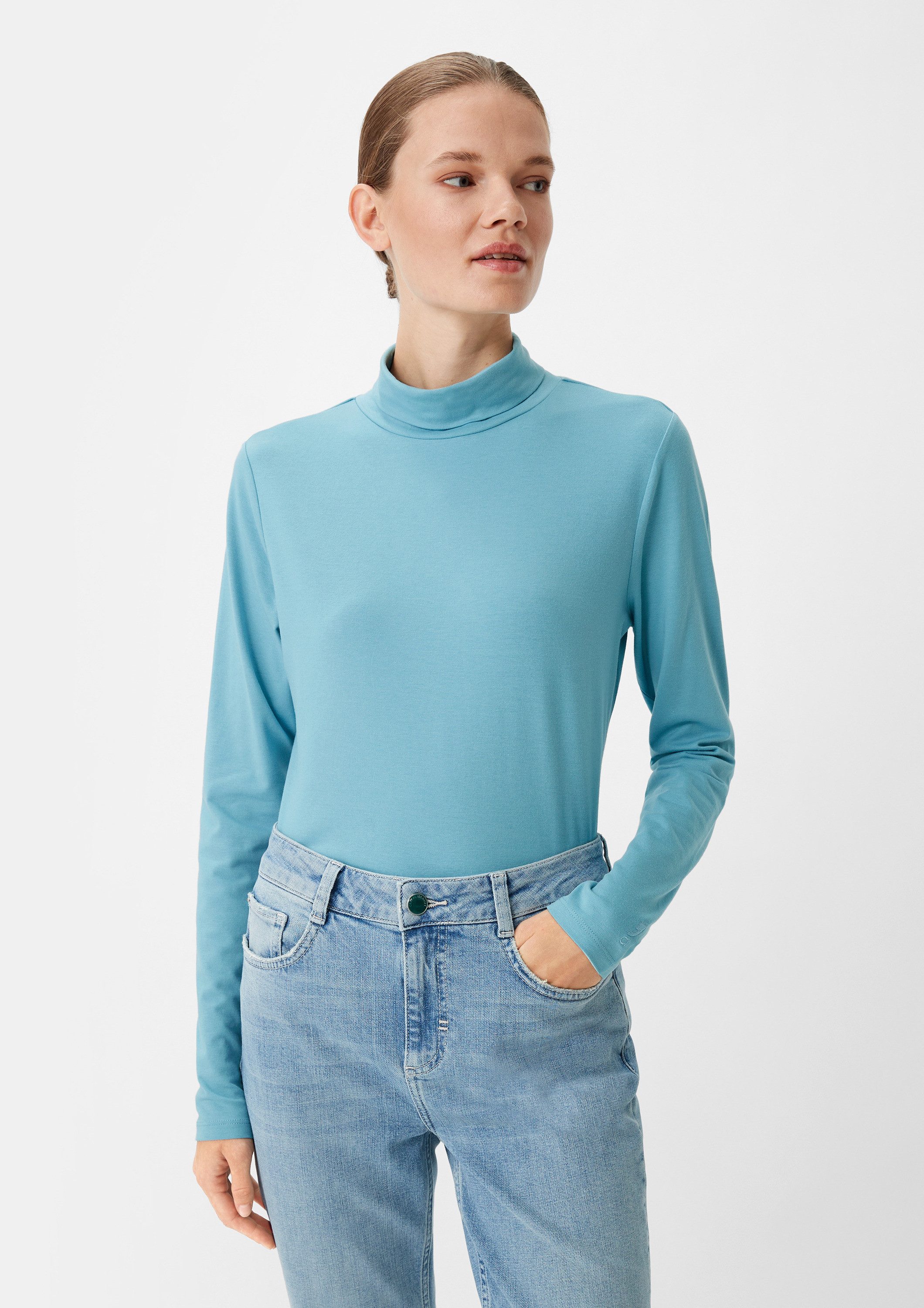 comma Langarmshirt T-Shirt Rollkragenpullover aus Strickjersey