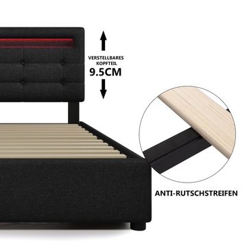 BlingBin Polsterbett Doppelbett Bettgestell Inklusive Matratze (1-tlg., mit LED-Beleuchtung und 4 Schubladen)
