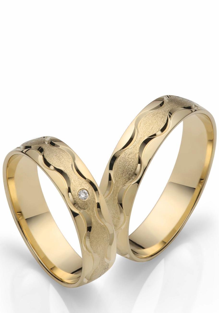 Ehering Brillant/Diamant - Germany Gold Schmuck mit Hochzeit Firetti Trauring o. in Welle, 375 "LIEBE" Geschenk Made ohne gelbgoldfarben