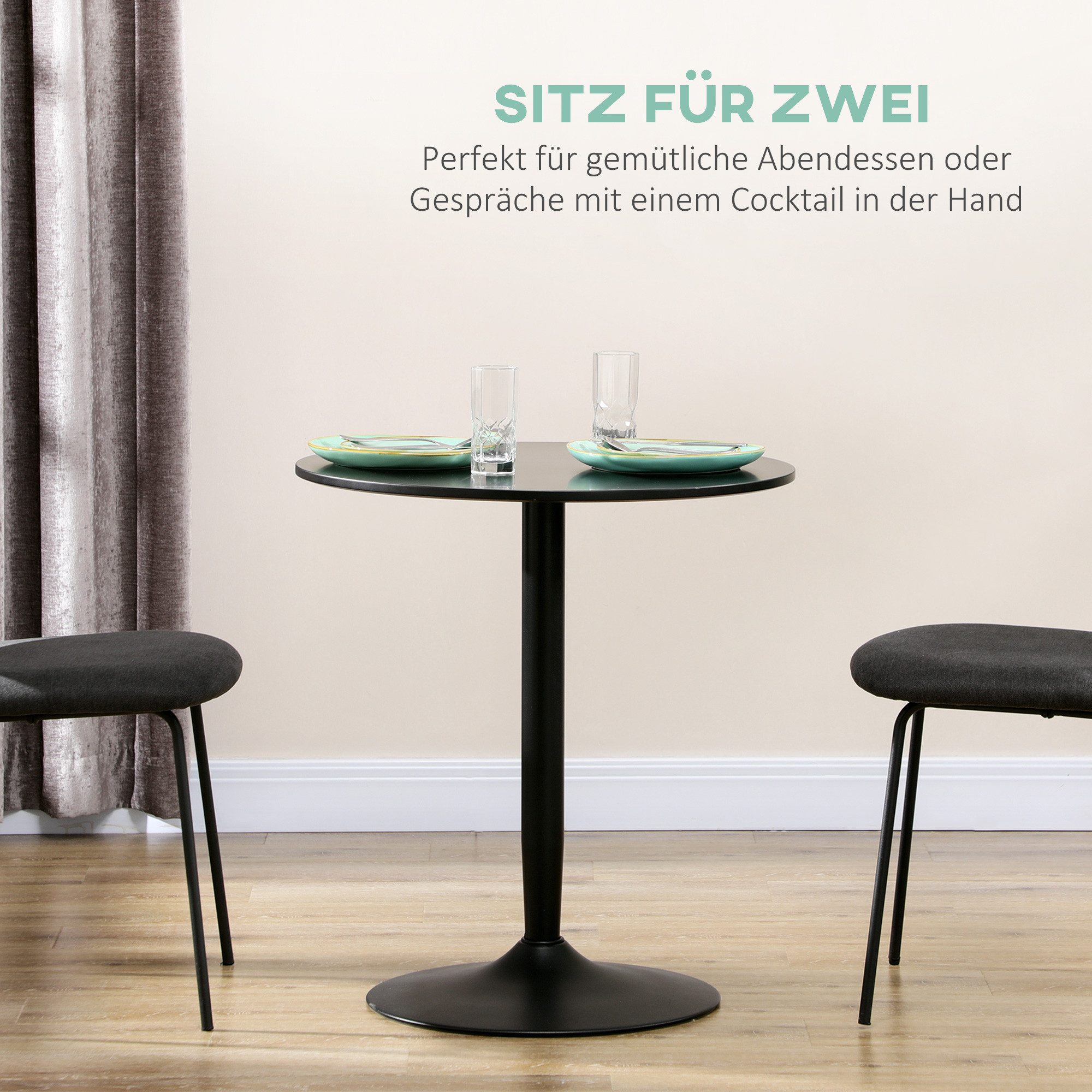 HOMCOM Esstisch Runder Küchentisch für 2, Moderner Esszimmertisch mit Stahlbein, Rutschfester Fuß, Ideal für kleine Räume Aosom – Bild 4 von 5
