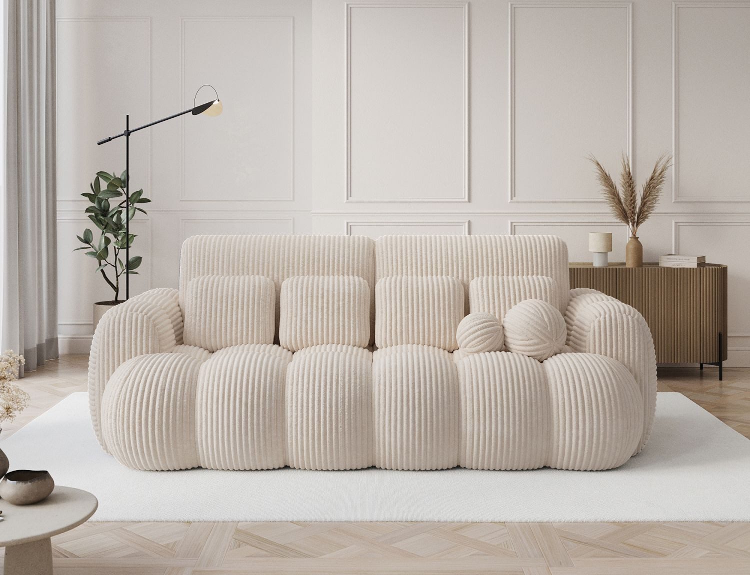 Lukas Möbel Schlafsofa Sofa Kitty mit Bettkasten in Bubble-Design, Schlafsofa mit Bettkasten, sechs Zierkissen und in Bubble-Look