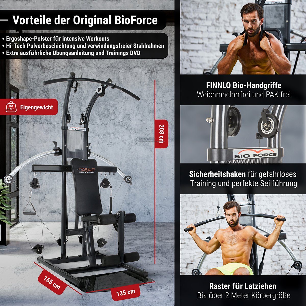 Finnlo by Hammer Kraftstation Bio Force, (Seilzug, Butterflystange, Latzug, Beinpresse und mehr), max. Benutzergewicht 135 kg, max. Trainingsgewicht 110 kg