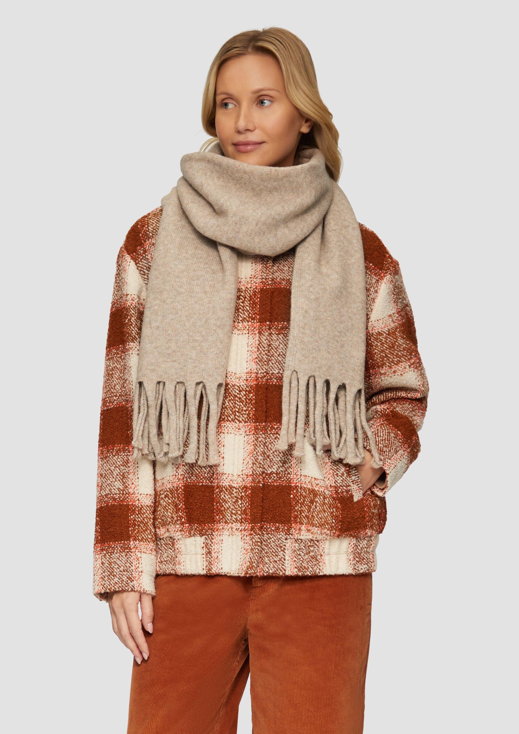 s.Oliver Schal Tuch, Gestrickter Schal mit Fransen