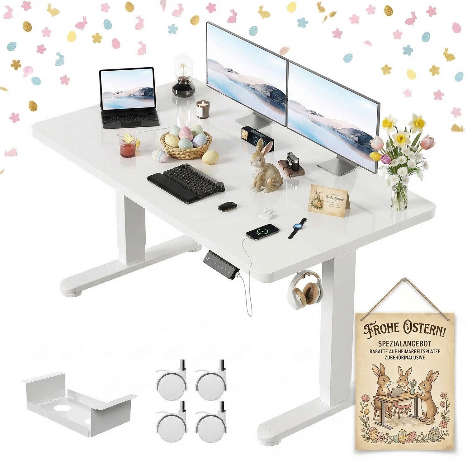 HOMALL Schreibtisch Höhenverstellbarer Elektrisch mit 25mm starker einteiliger Tischplatte (Ausgestatet mt zwei Motoren und doppeten Verstartungstreben, tragt er uber 10o kg und lasst sich nachoben und unten sowie nach links und rechts versteen,ostern geschenke)