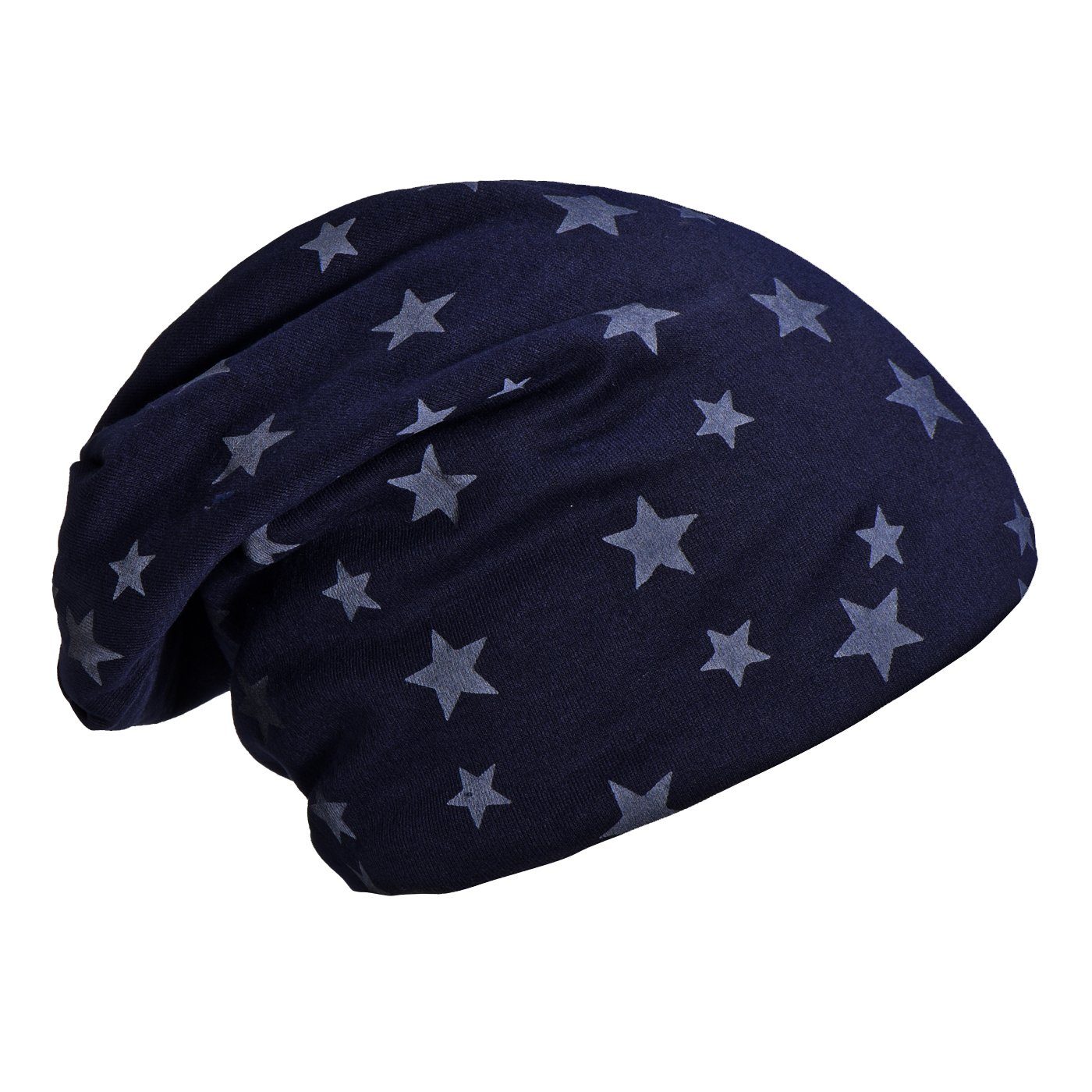 DonDon Beanie Damen Slouch Sternen Strass- Wintermütze, mit mit Sternenprint, Pailletten-, 1-St) (Packung, Teddyfleece oder dunkelblau Beanie mit Print