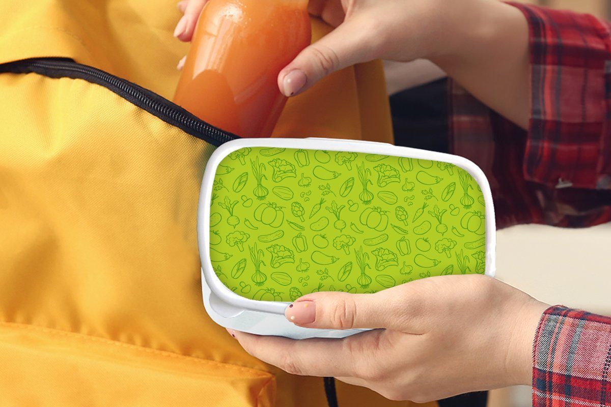 MuchoWow Lunchbox Vegetarisch - Vegan für Brotdose, Erwachsene, Mädchen und Brotbox Grün für Kunststoff, - und Jungs - Design, Kinder weiß (2-tlg)