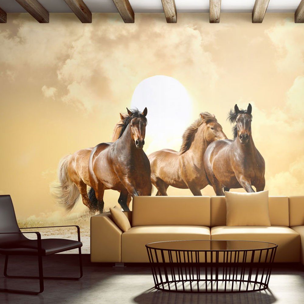 KUNSTLOFT Vliestapete Pferde im Galopp 2x1.54 m, halb-matt, lichtbeständige Design Tapete