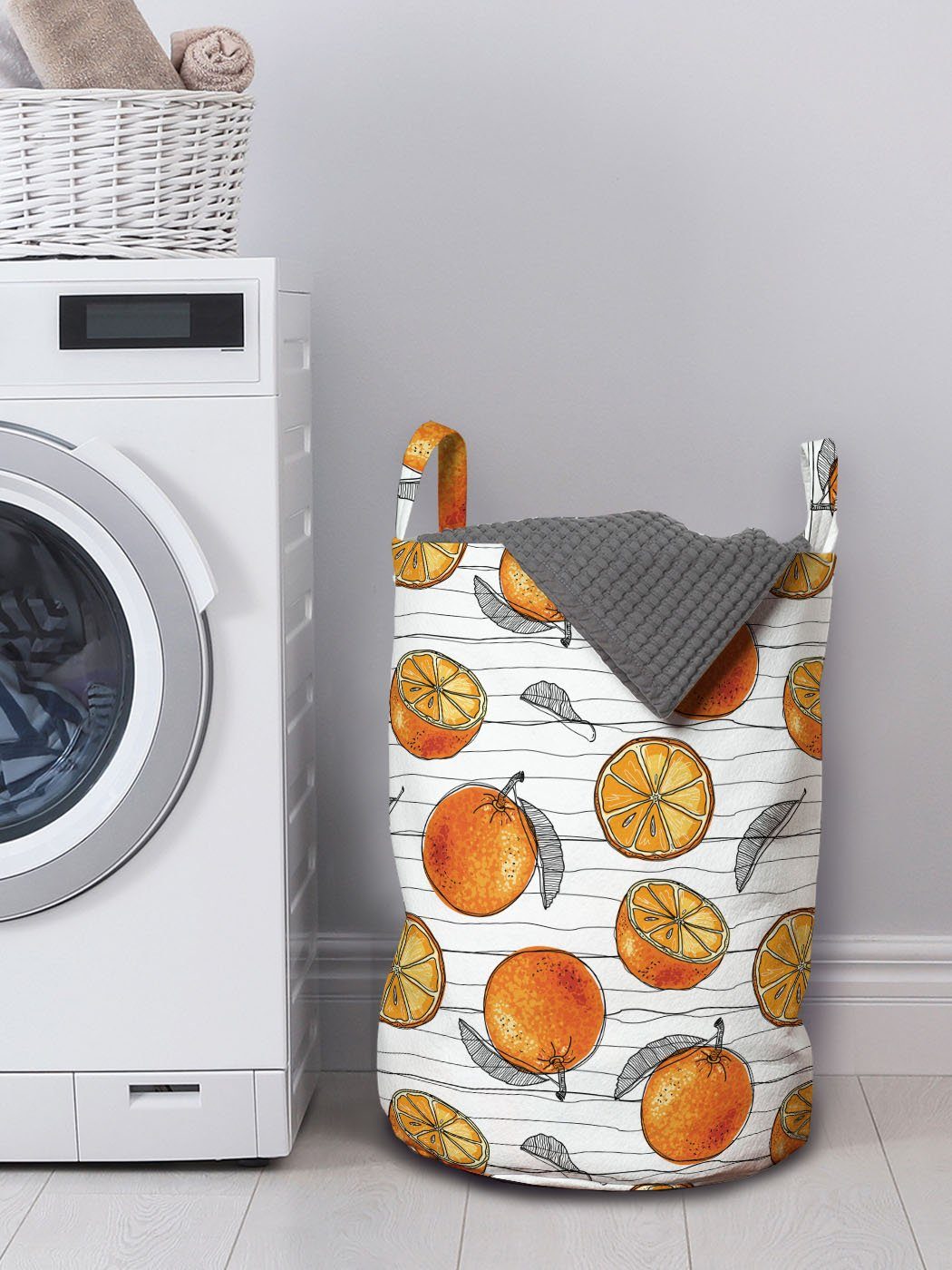 Abakuhaus Wäschesäckchen Wäschekorb mit Griffen Sketch-Linien Kordelzugverschluss Orangen und Mandarine Waschsalons, für