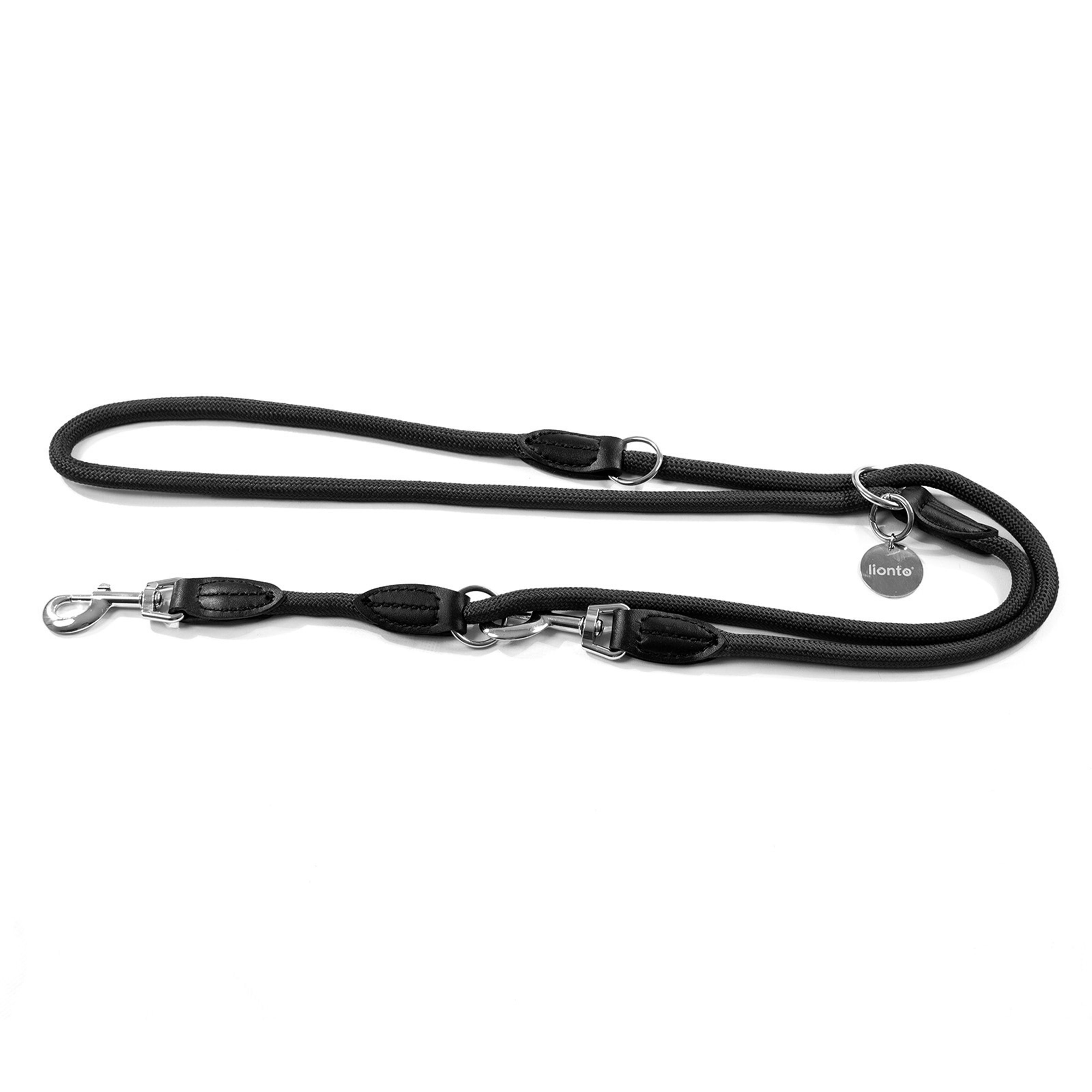 lionto Hundeleine 3-fach verstellbar 200 cm, Nylon mit Kunstleder & Edelstahl (1-tlg), Multifunktionsleine robust
