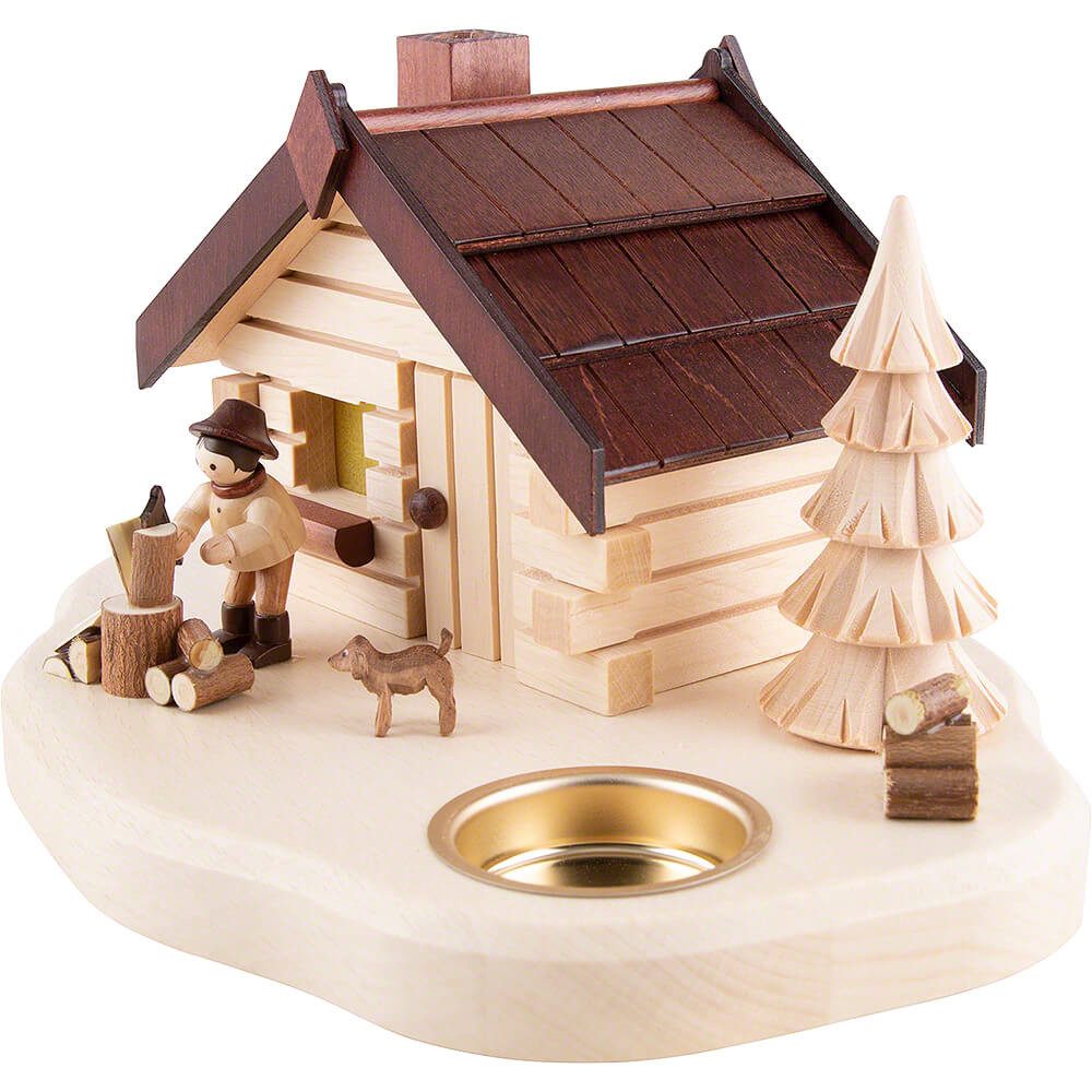 Volkskunstwerkstatt Romy Thiel Räuchermännchen Räucherhaus mit Teelichthalter Holzhacker (11cm) von Romy Thiel