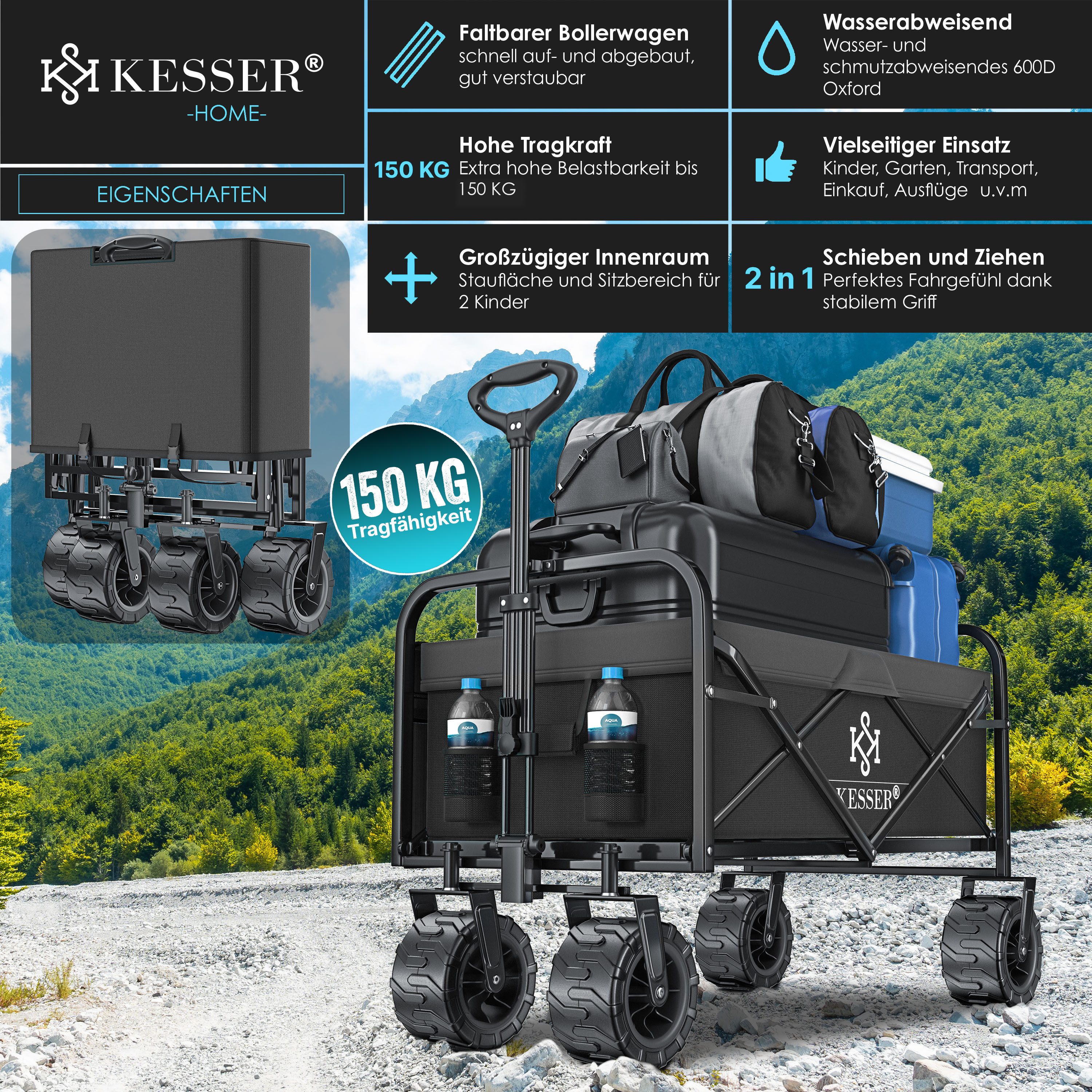 Thumbnail - KESSER Bollerwagen, Bollerwagen faltbar Breite Reifen Handwagen Transportkarre