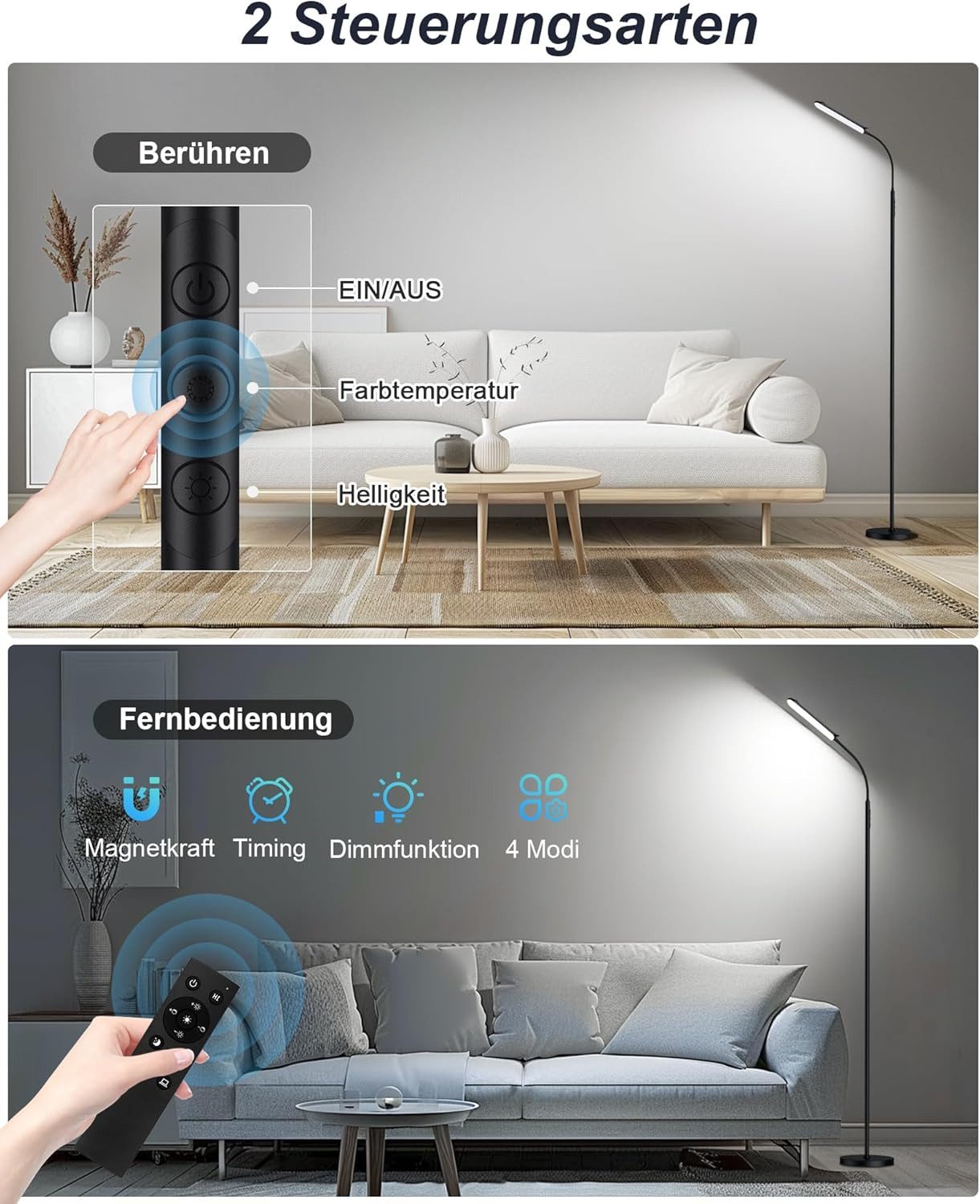 Lujasi LED Stehlampe 18W Dimmbar Stehleuchte 2000LM mit Fernbedienung, line günstig online kaufen