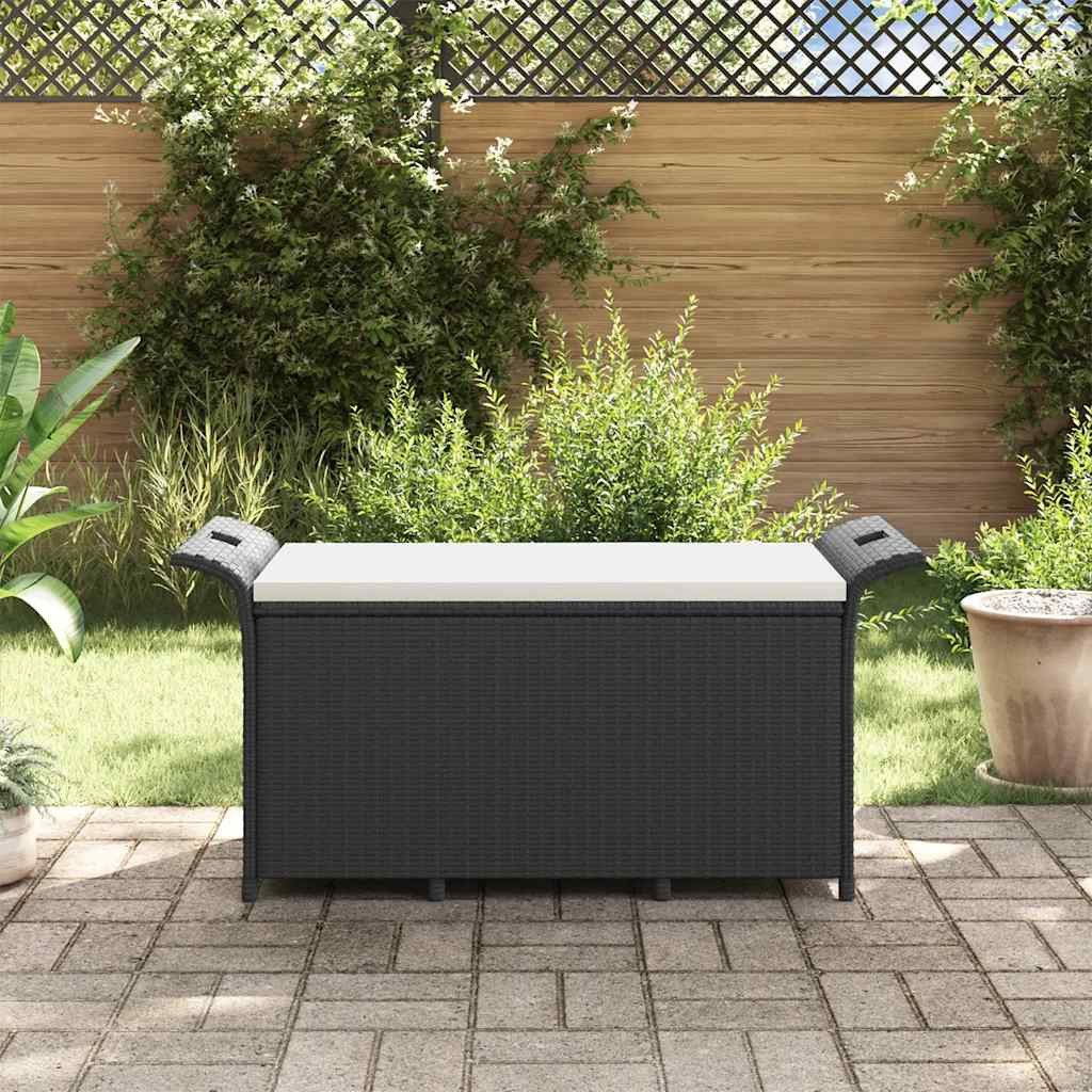 furnicato Gartenbank Schwarz 116x46x57 cm mit Stauraum und Cremeweißem Kissen (1-St), Wetterfeste Sitzbank mit wasserdichtem Stauraum und weichem Kissen