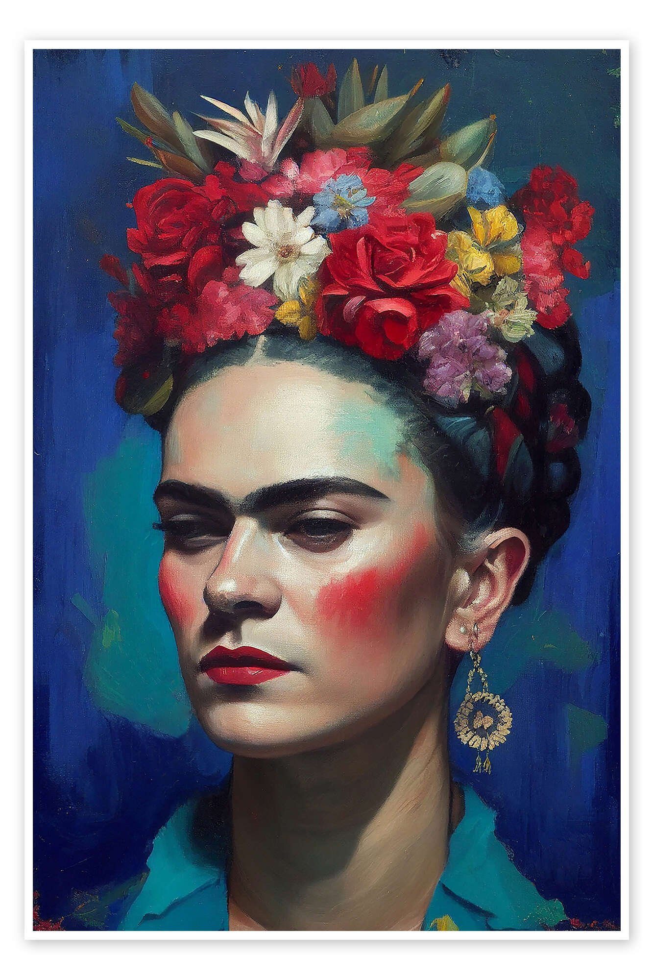 Posterlounge Poster Olga Telnova, Frida Kahlo with Flowers, Digitale Kunst