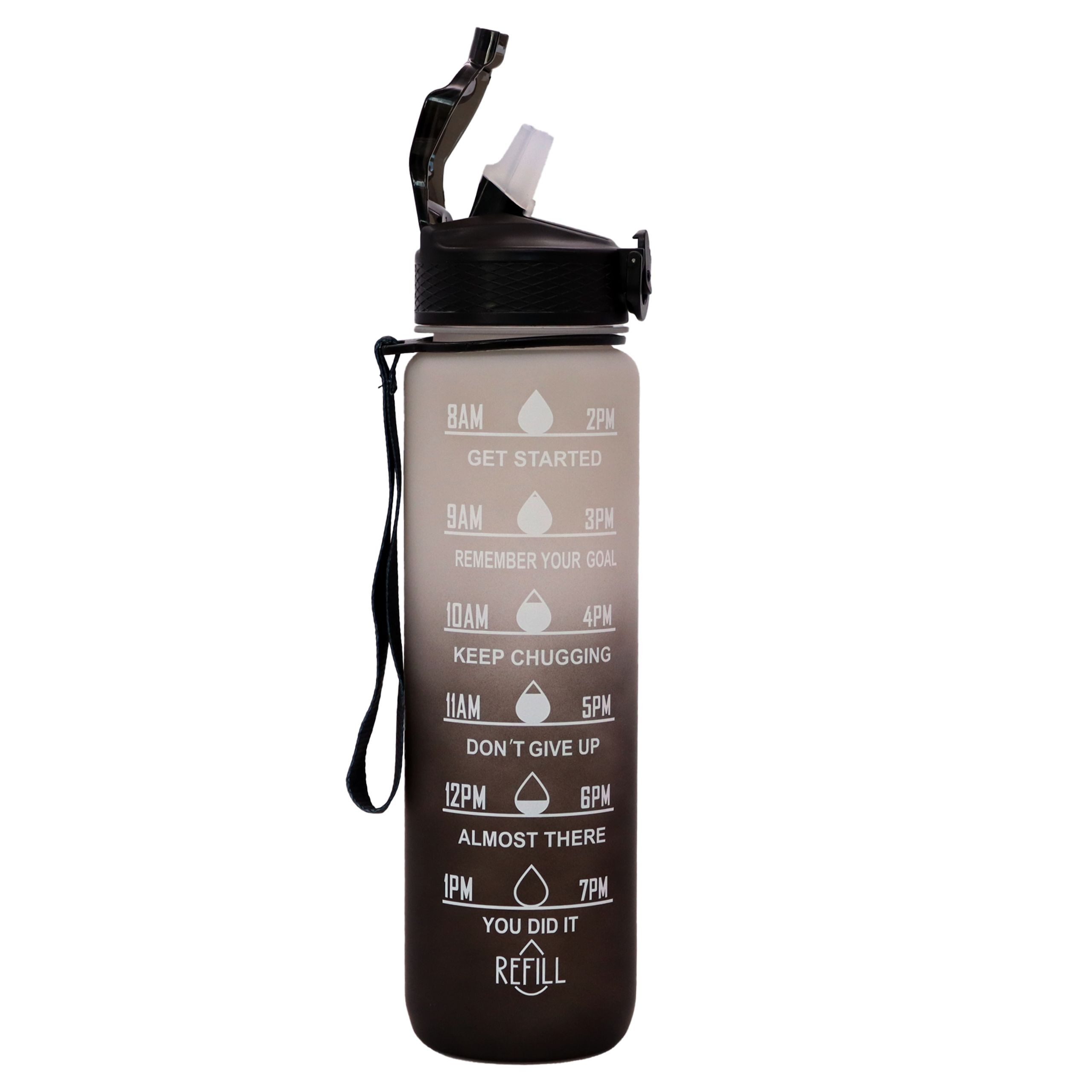 Lacers Trinkflasche Petrolline Trinkflasche 1000ml mit Strohhalm & Zeitmarkierung, Zeitmarkierung, Trinkauslass, Trageschlaufe, Deckelverschluss