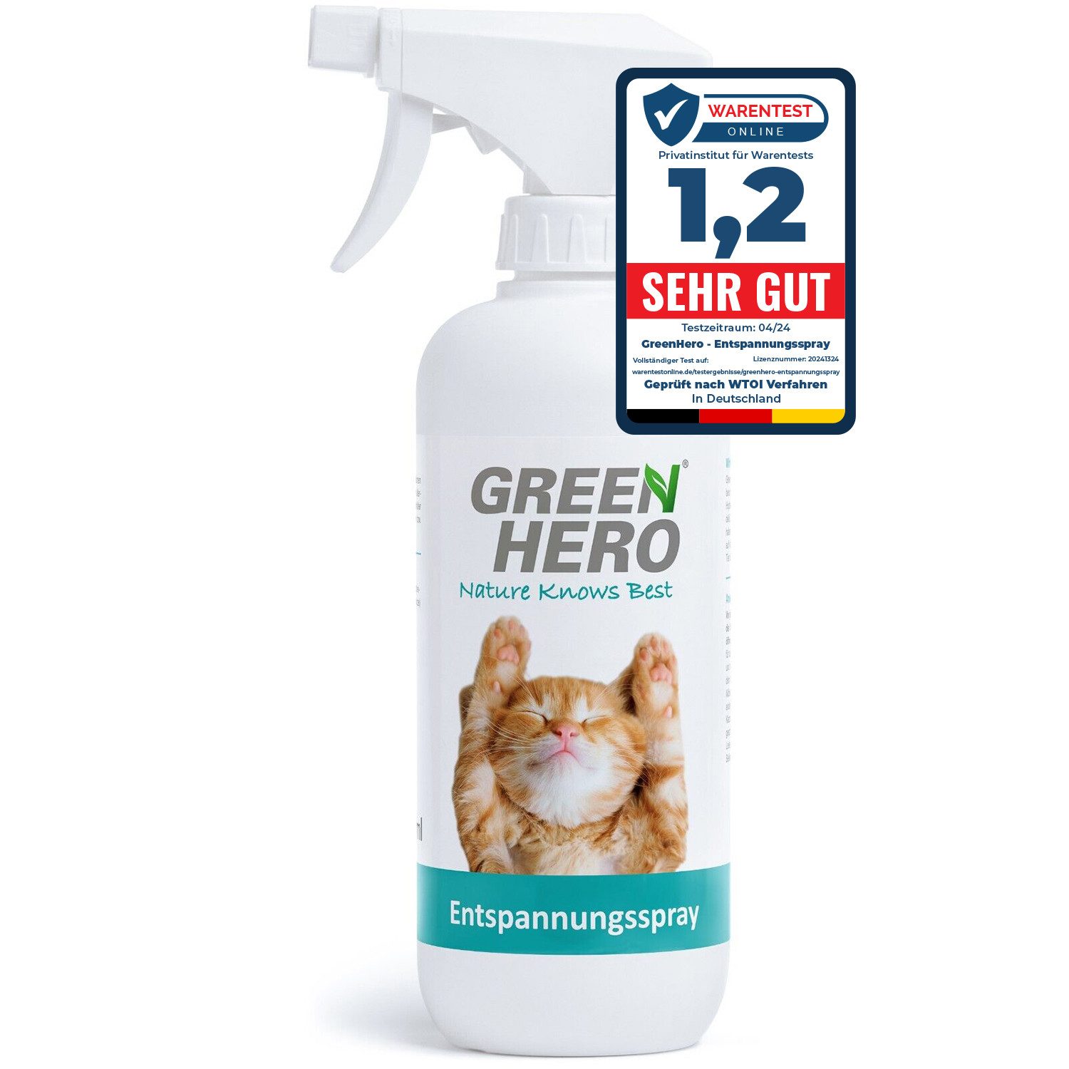 GreenHero Katzen-Spielspray Entspannungsspray für Katzen beruhigende Duftstoffe, natürliche Katzenminze, Baldrian, Lavendel für Wohlbefinden