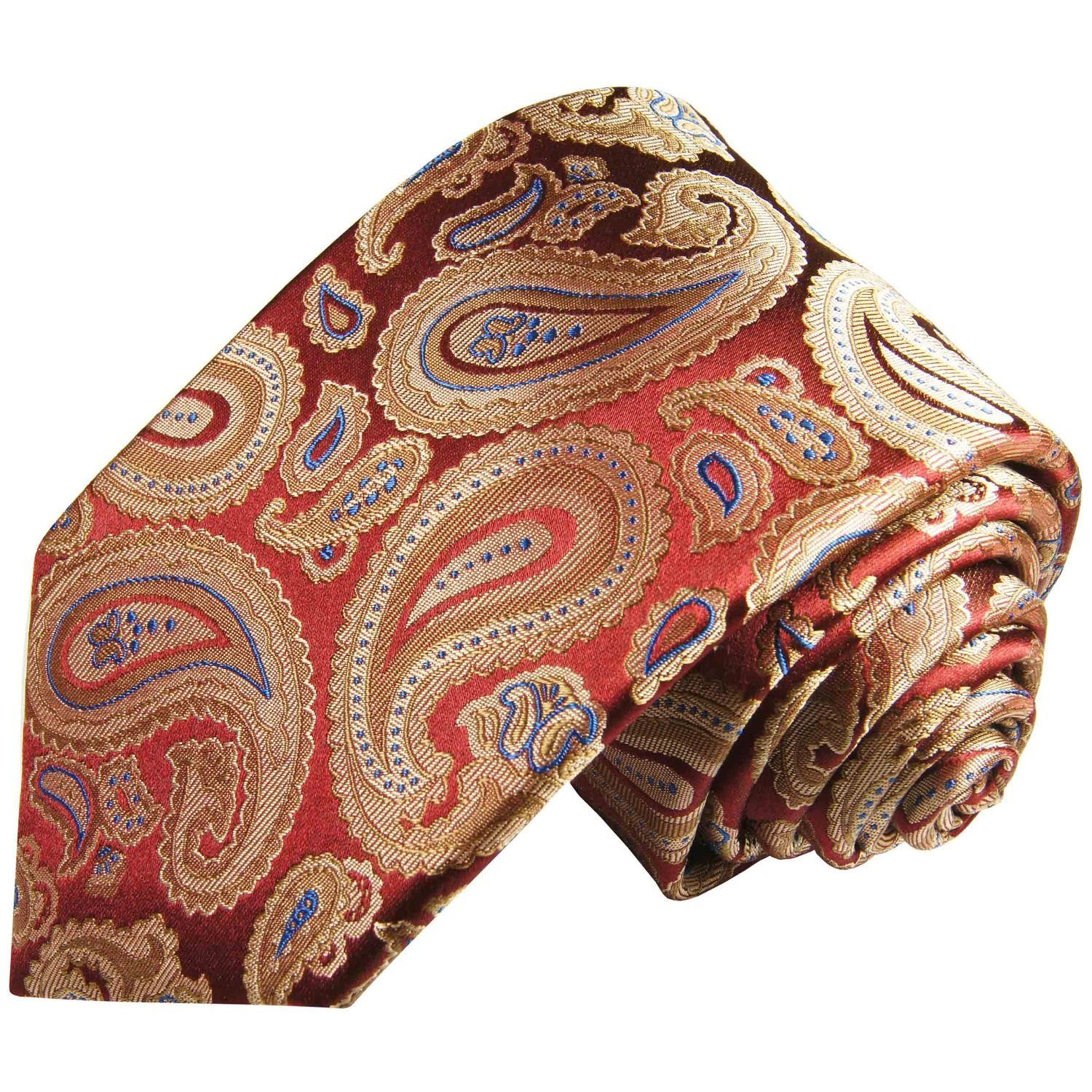 Paul Malone Krawatte beige paisley Herren Tuch rot 100% modern brokat mit Krawatte blau Breit Einstecktuch) (8cm), Seidenkrawatte 2-St., 2066 mit (Set, Seide