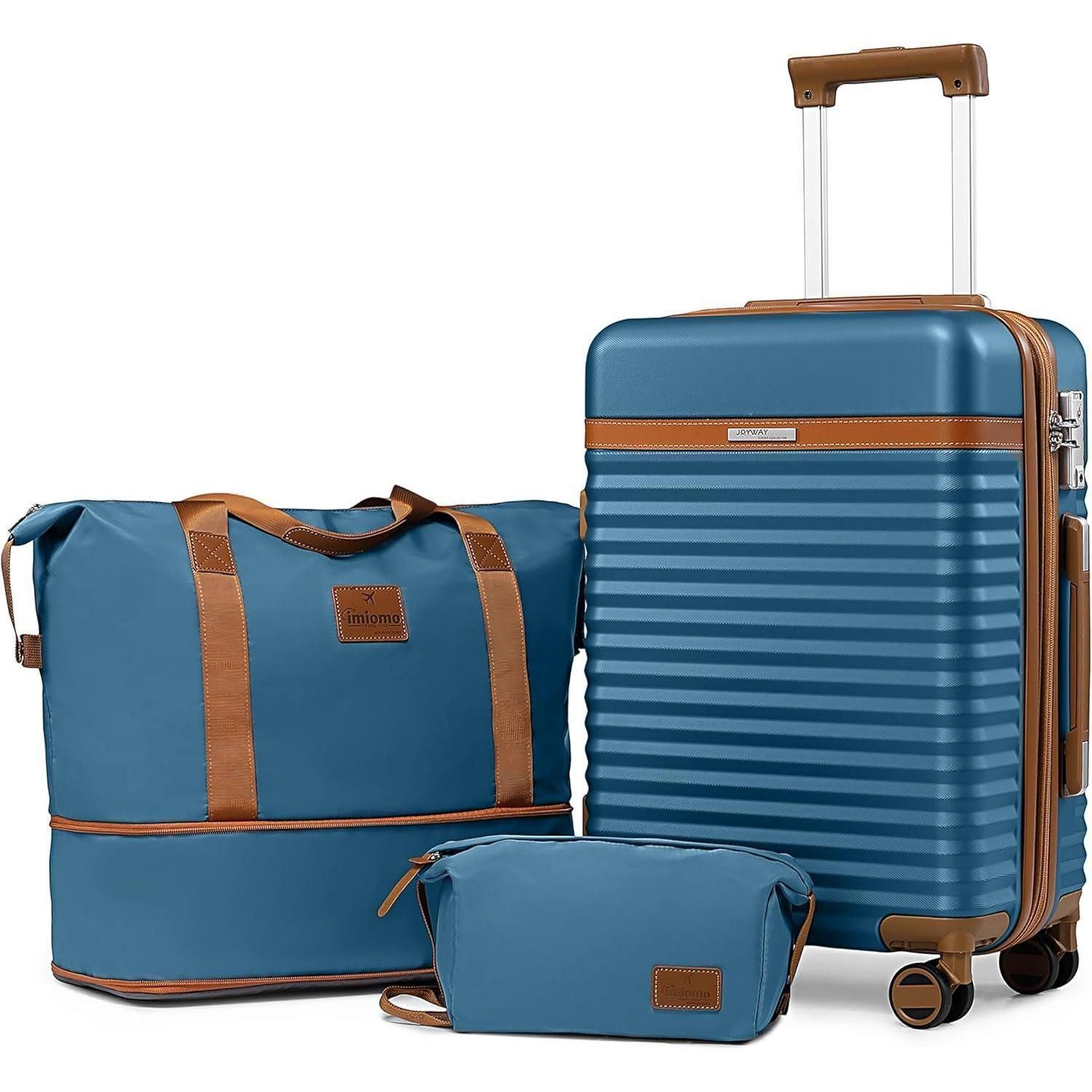 LuxusKollektion Kofferset Kofferset 3-teilig ABS Hartschalen Trolley 4 Rollen TSA Schloss M-55cm