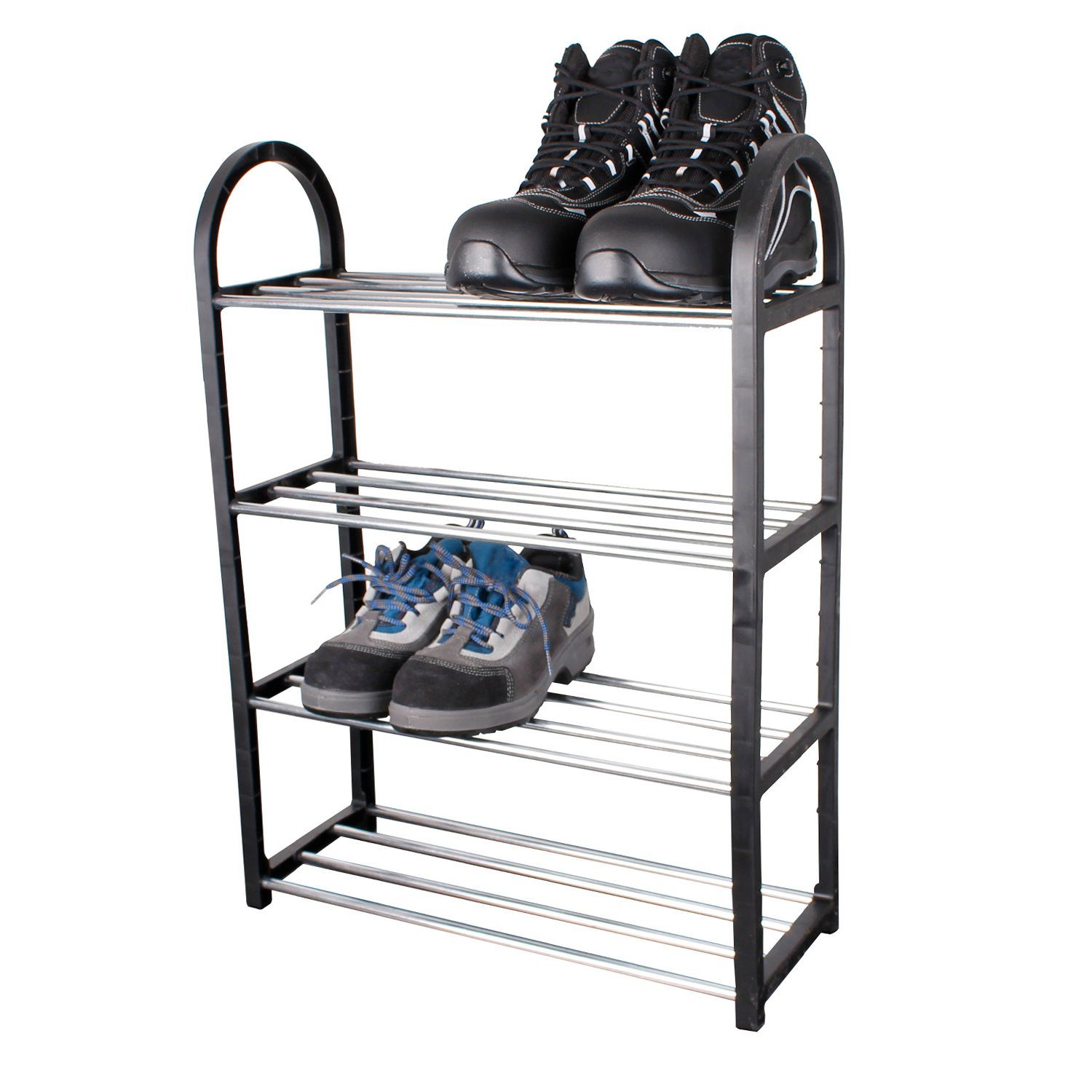 Mojawo Wandregal Schuhregal Kunststoff Schwarz-Silber mit 4 Böden
