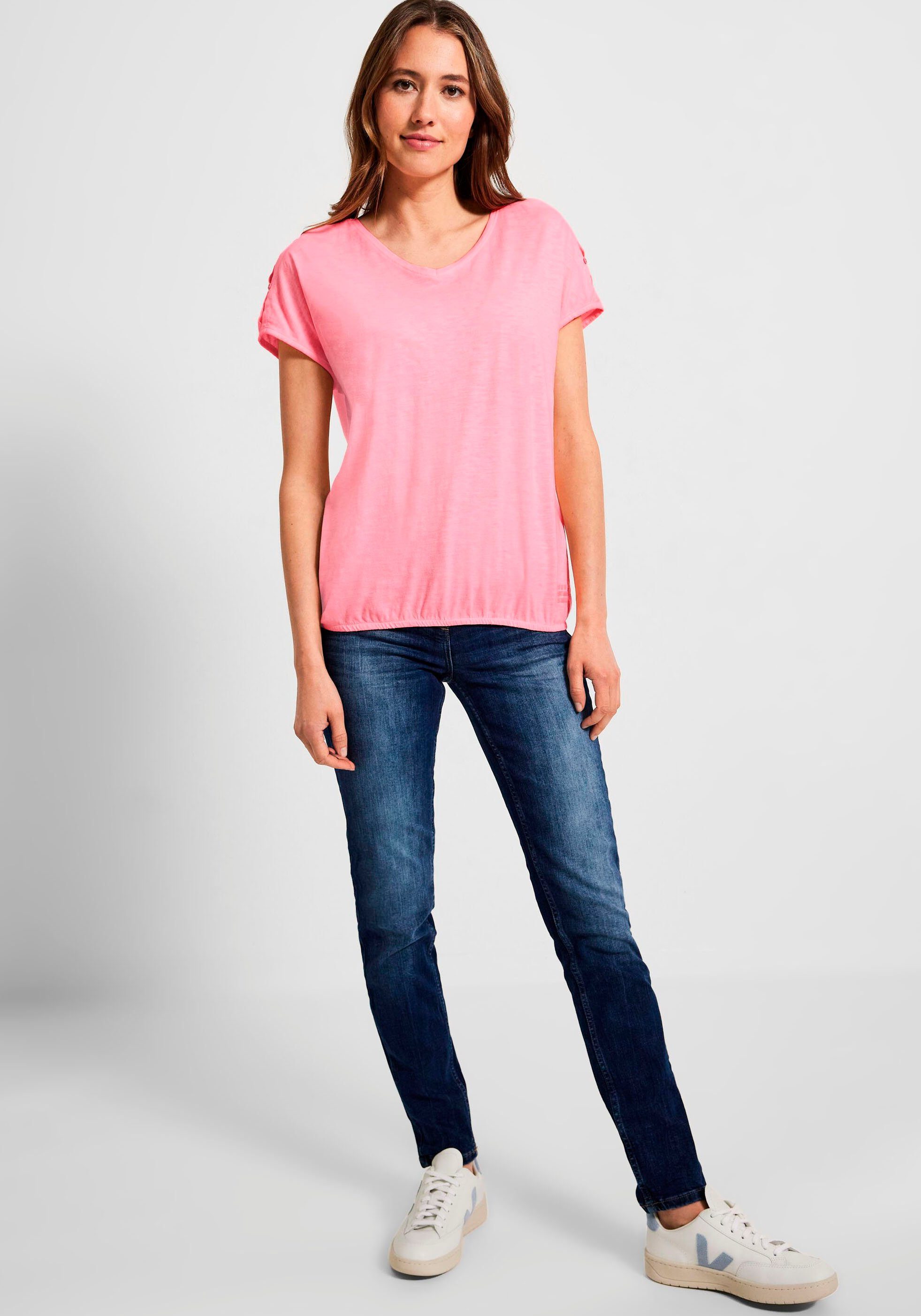 Cecil T-Shirt mit pink Cut-Outs den an Schultern