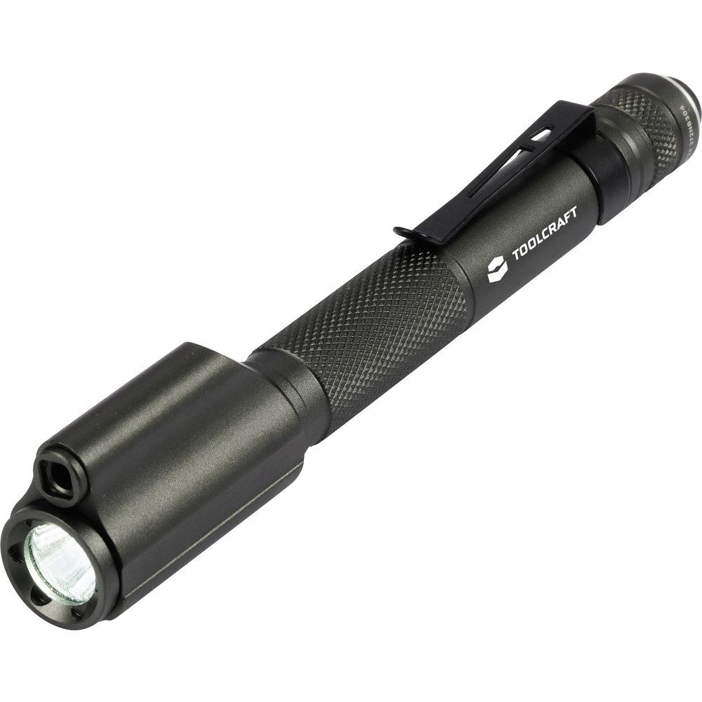 TOOLCRAFT Taschenlampe TOOLCRAFT Penlight mit roter Laserpointer mit Gürtelclip batteriebet