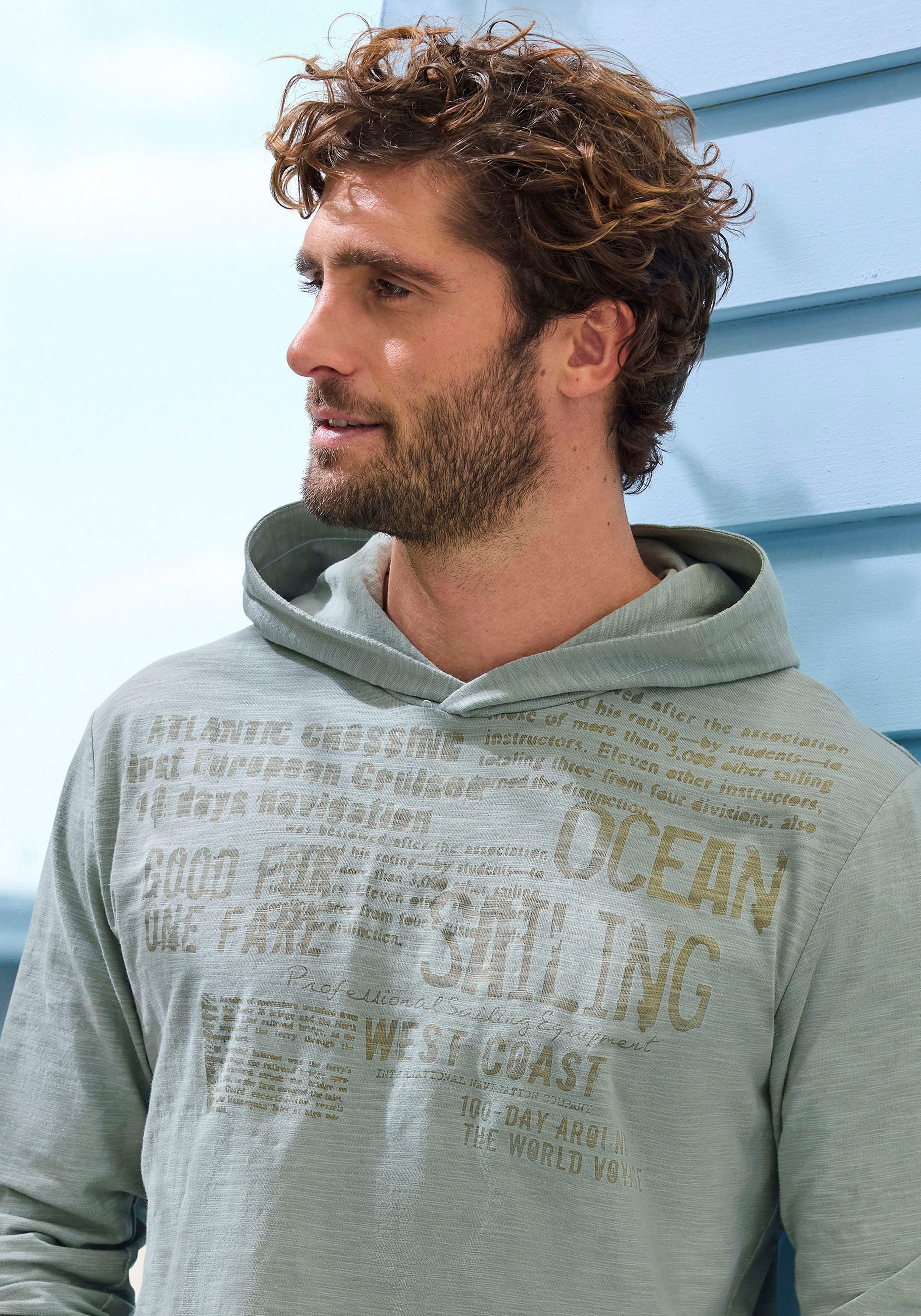 John Devin Kapuzenshirt Langarmshirt bedruckt mit Kapuze aus strukturierter Baumwoll-Qualität
