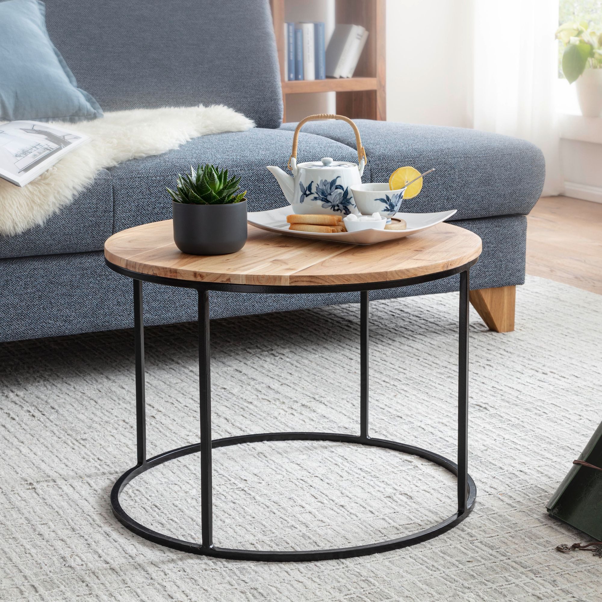FINEBUY Couchtisch FB54855 (60x43x60 cm Akazie günstig online kaufen