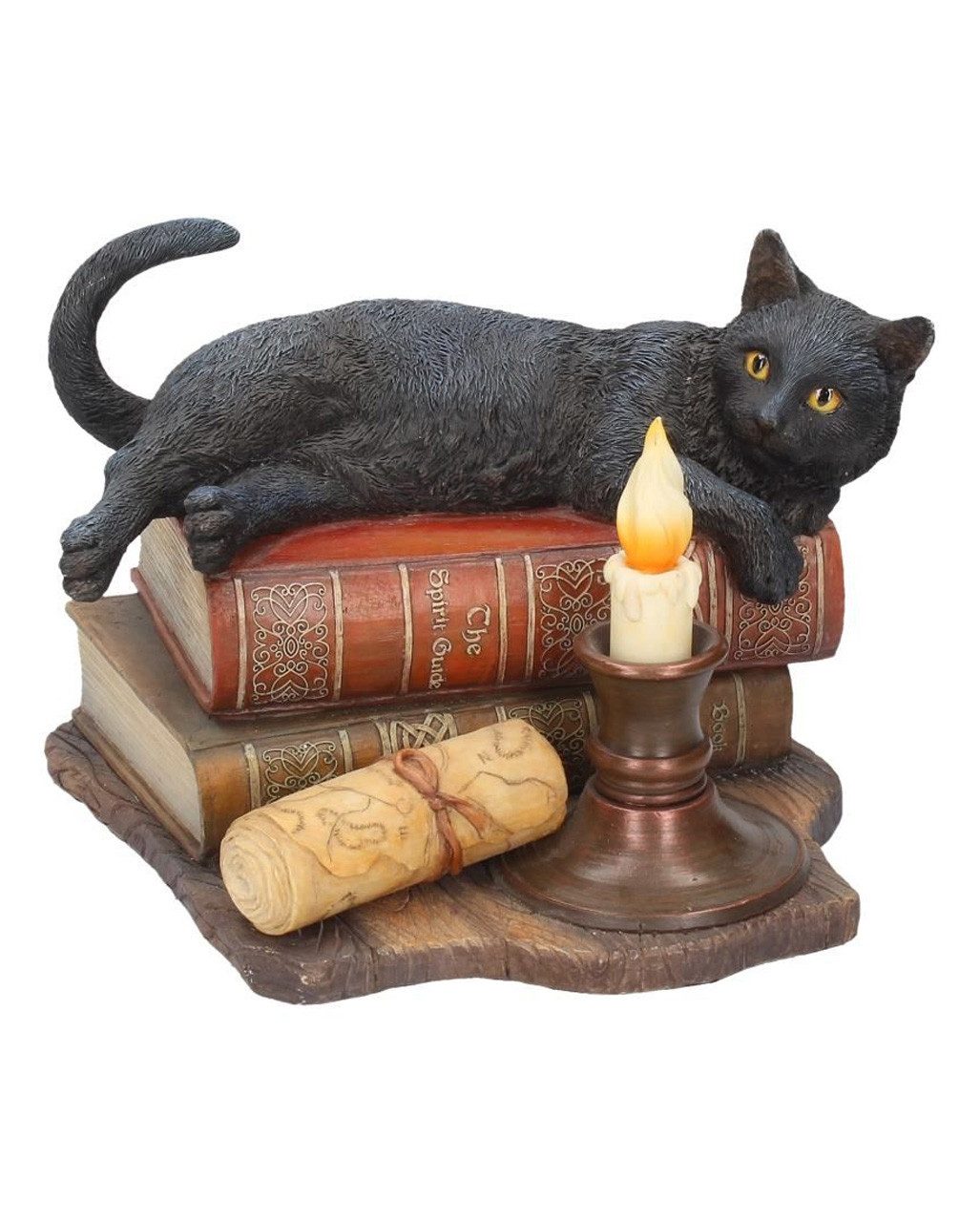 Horror-Shop Dekofigur Schwarze Katze mit Hexenbüchern und Kerze 20,5cm a