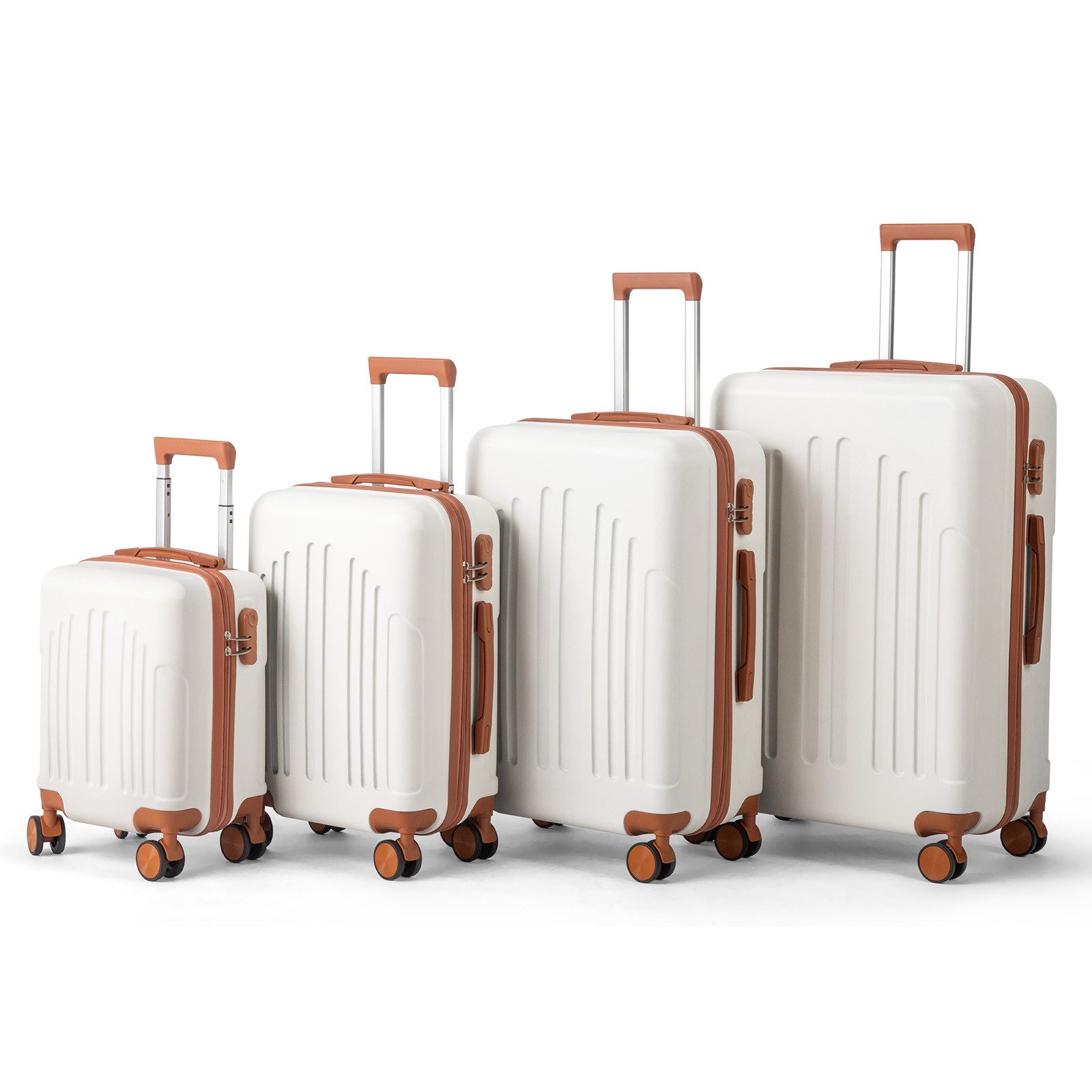 LALAHO Trolleyset Kofferset Hartschalenkoffer Trolley 360° Rollen, 4 Rollen, (4 tlg), Reisekoffer Set mit Handgepäck, Koffer & Trolleys, Beige