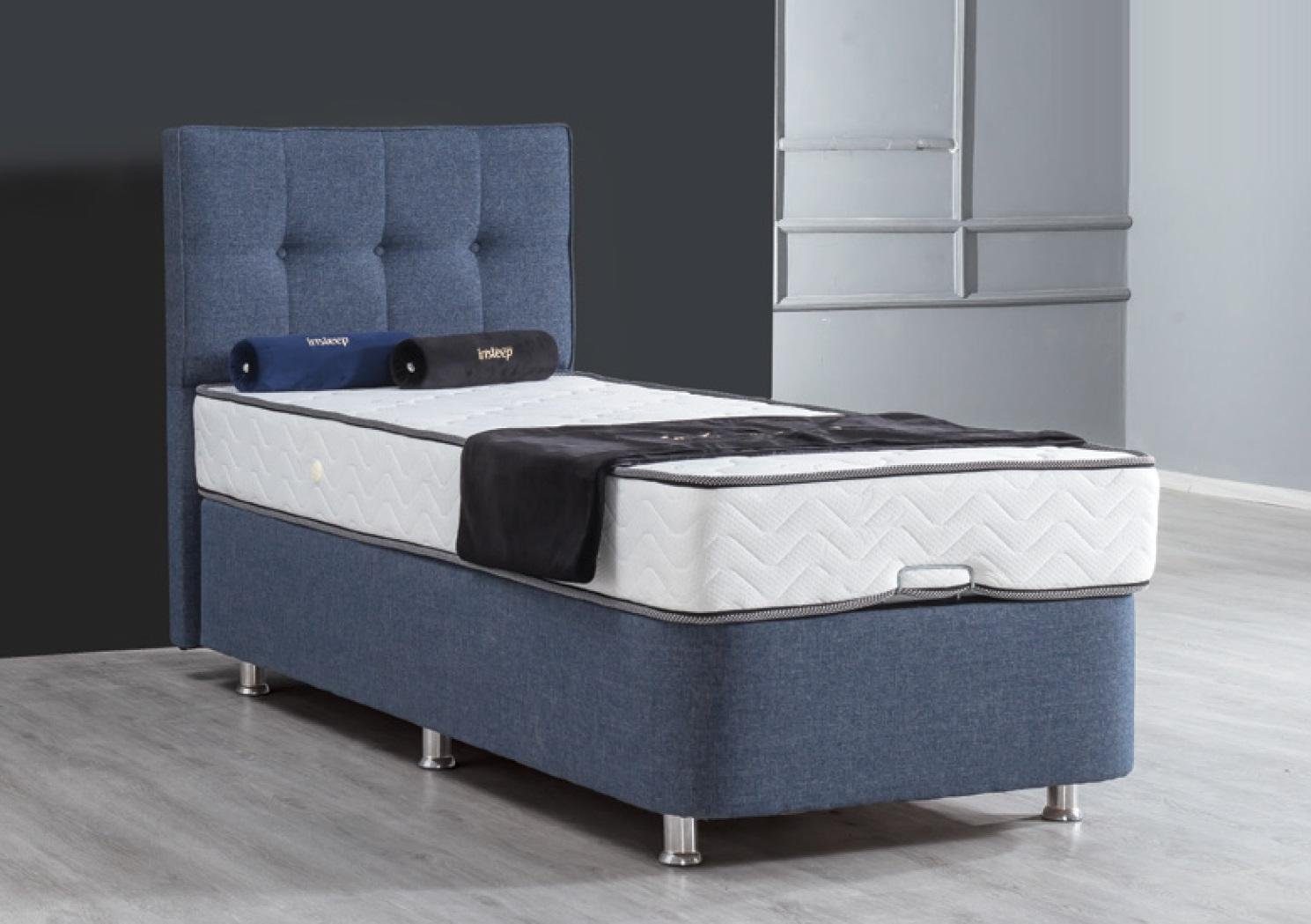 Bett Modern Metall Betten Blau JVmoebel Einzelbett Luxus Bett Stoff Bett