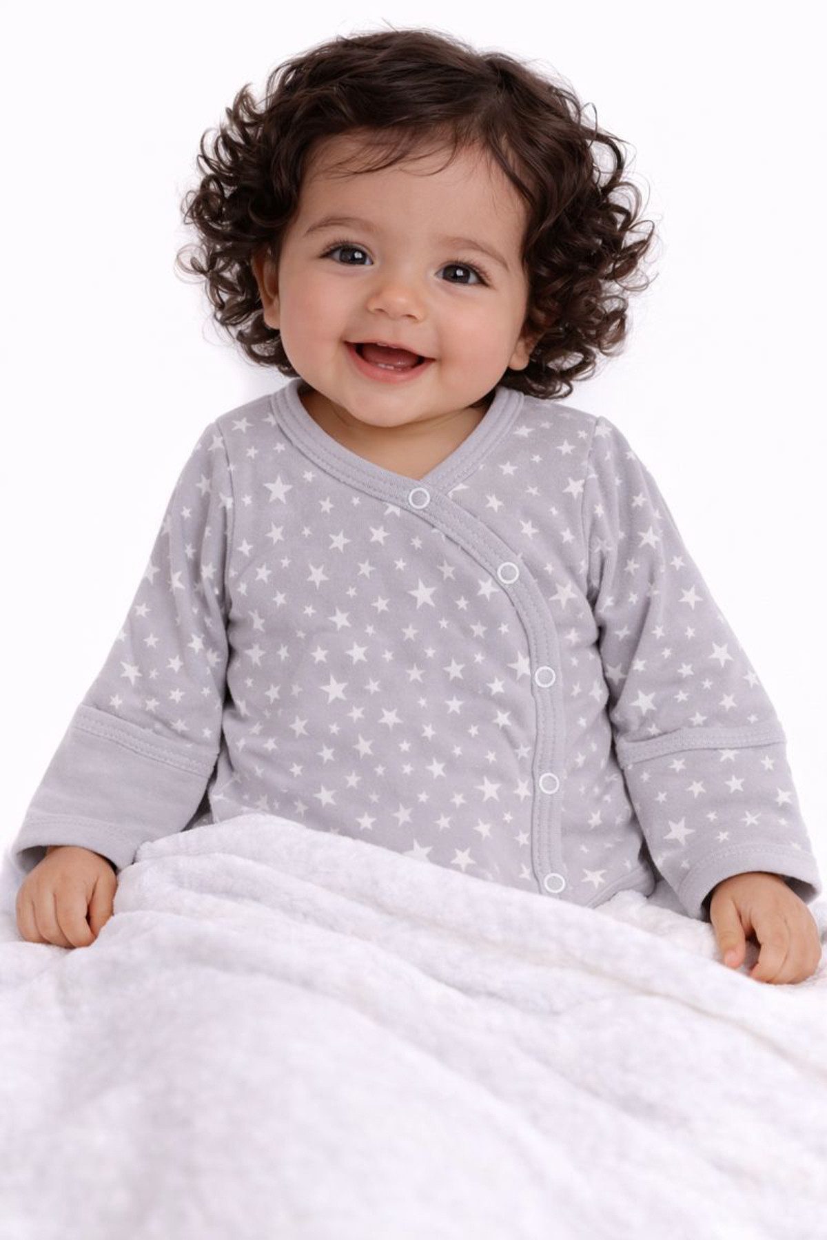 La Bortini Wickelbody Wickelbodys 3er Pack Baby Body in Weiß Grau mit Sternchen aus reiner Baumwolle, 44 50 56 62 68 74 80 86 92 98 104