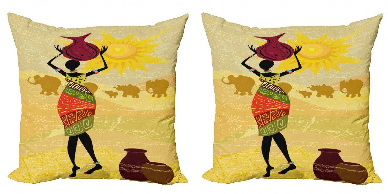 Kissenbezüge Modern Accent Doppelseitiger Digitaldruck, Abakuhaus (2 Stück), afrikanische Frau Elephants Sun Art