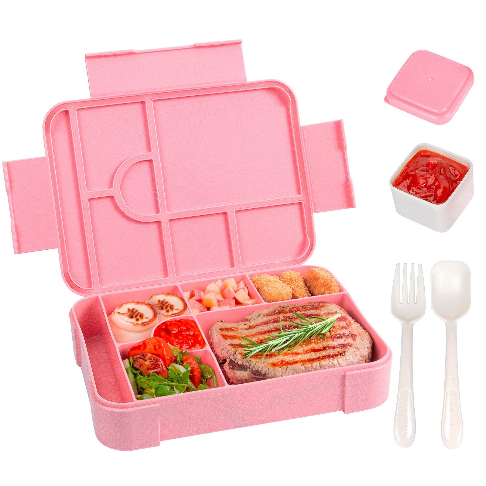 Agger Lunchbox Brotdose Kinder mit Fächern, 1330ML Jausenbox Kinder (Löffel & Gabel), Kinder Brotdose,Kinderfreundliche Verriegelung,BPA-Frei,Auslaufsicher