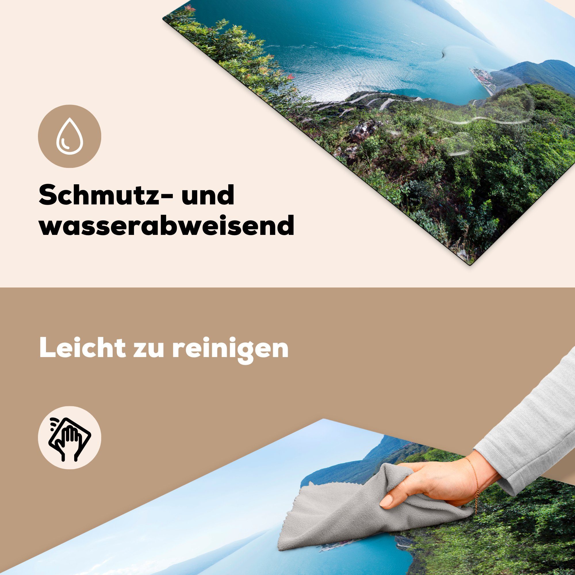 - (1 küche, Gardasee cm, tlg), 81x52 MuchoWow Wasser Induktionskochfeld Ceranfeldabdeckung Vinyl, Herdblende-/Abdeckplatte - Küste, Schutz die für