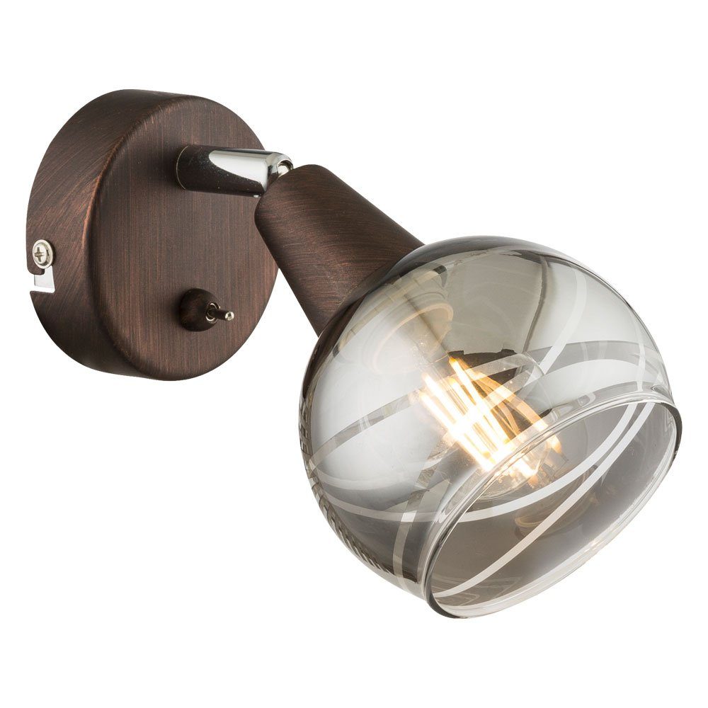 etc-shop LED Wandleuchte, Leuchtmittel inklusive, Schlaf Lampe Spot LED Beweglich Metall Flur Glas Bronze Wand Leuchte Warmweiß