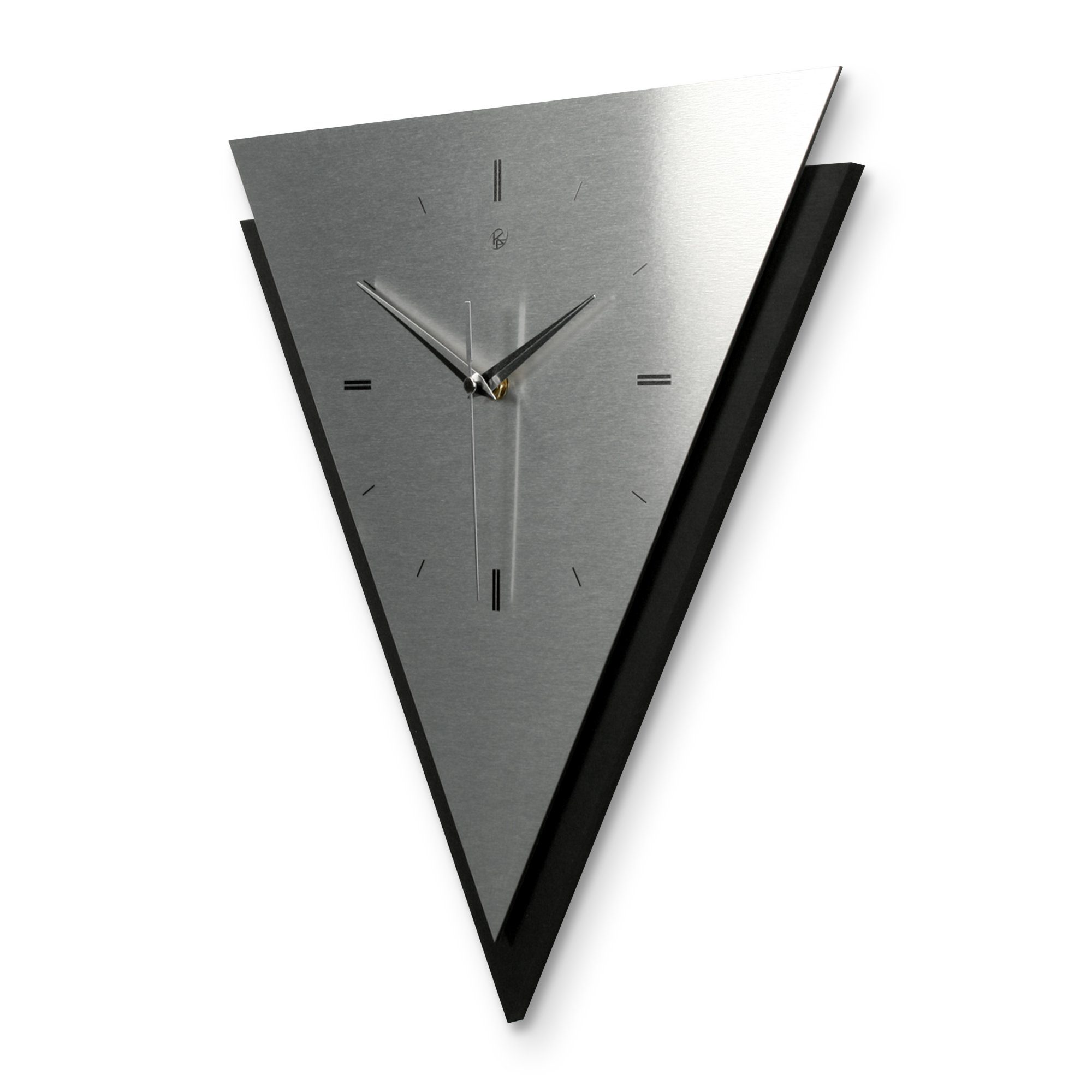 Kreative Feder Wanduhr Dreieckige 3D Designer-Wanduhr „Silver“ in modernem Metallic-Look (ohne Ticken; Funk- oder Quarzuhrwerk; elegant, außergewöhnlich, modern)