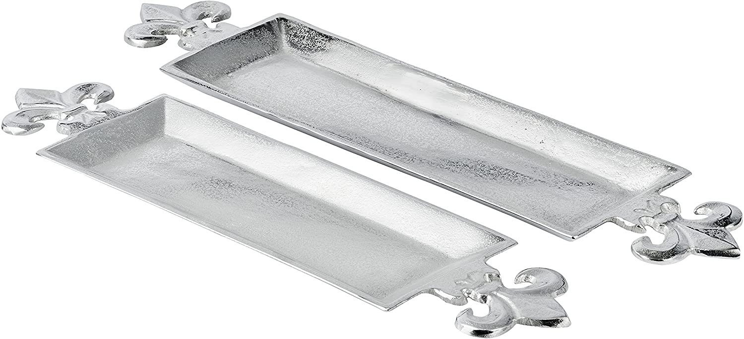 MichaelNoll Dekotablett Tablett Lilie Aluminium Silber Serviertablett aus Metall - 59 / 67 cm