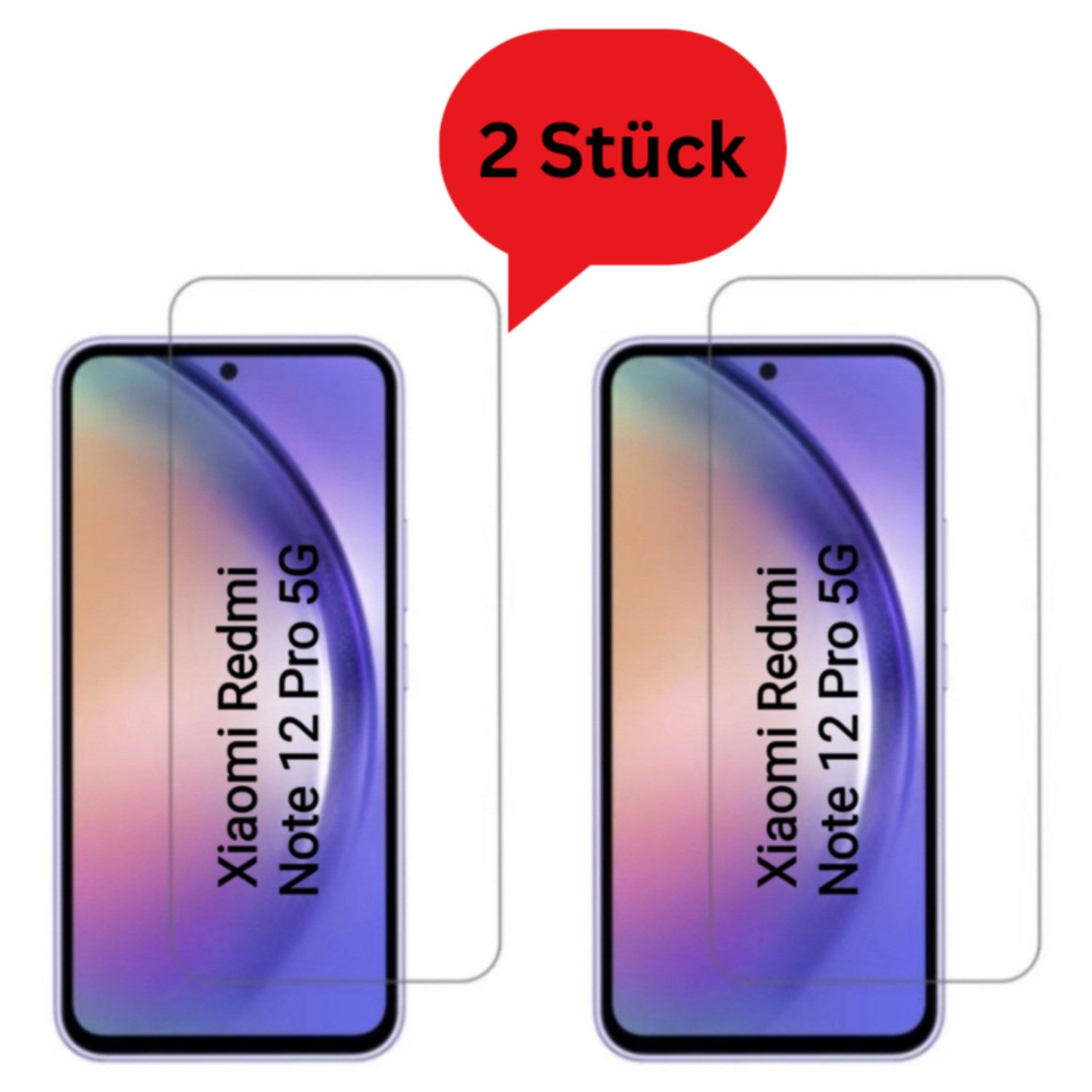 CLM-Tech Displayschutzglas 2x Schutzfolie für Xiaomi Redmi Note 12 Pro 5G - Panzerfolie für Xiaomi Redmi Note 12 Pro 5G, Xiaomi Redmi Note 12 Pro 5G Panzerglas Folie - Anti-Fingerabdruck und kratzfest -, 2 Stück, Unterstützt Fingerabdruck-ID, Kristallklar