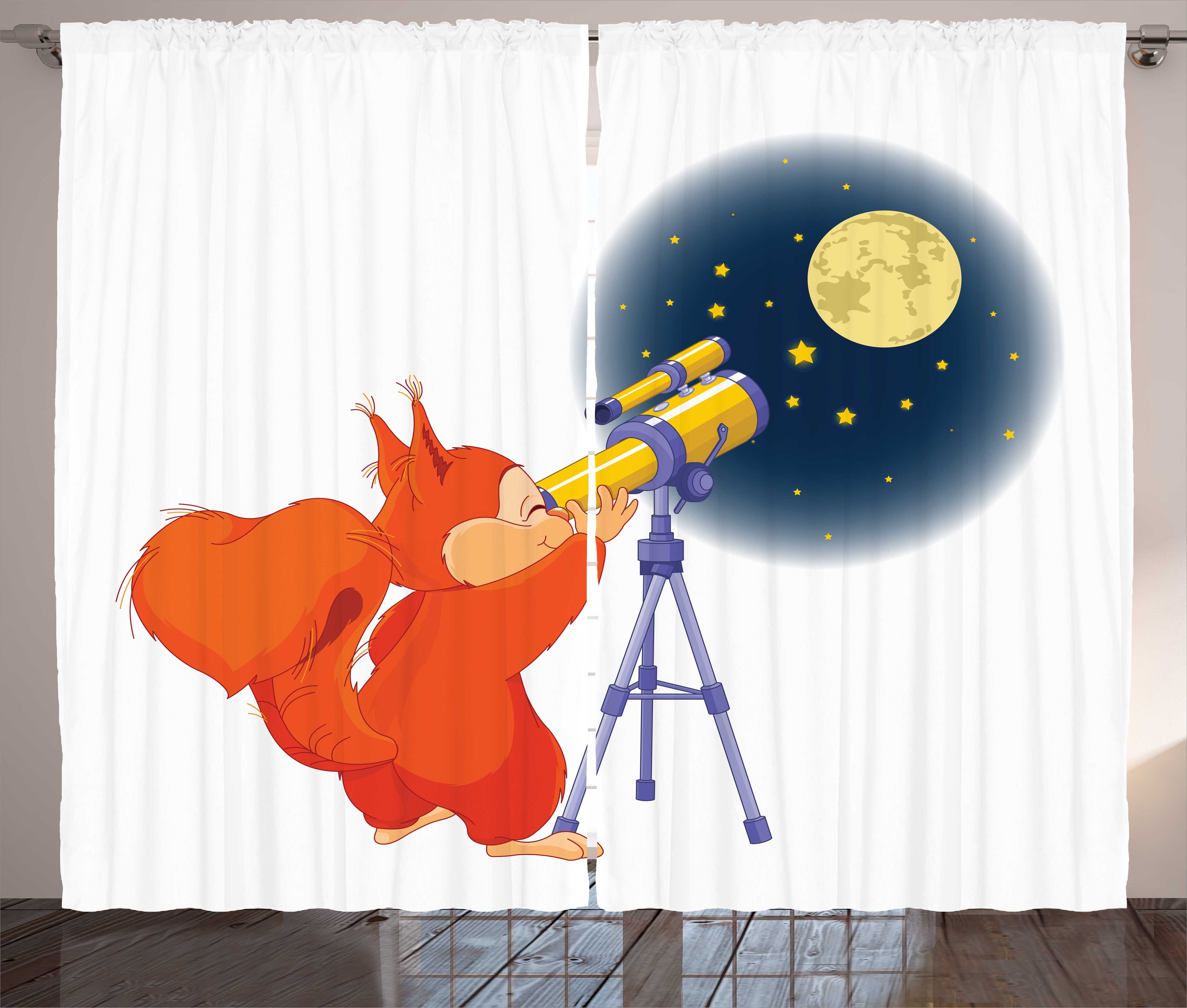 Gardine Schlafzimmer Kräuselband Vorhang mit Schlaufen und Haken, Abakuhaus, Eichhörnchen Tier mit einem Teleskop