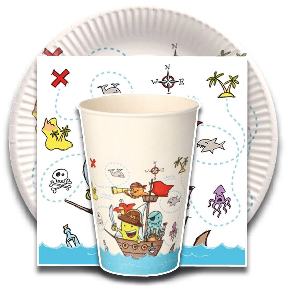 tradingbay24 Einwegteller Party-Set Pirate Crew (60-teilig: Servietten, Teller, Becher) – Bild 2 von 2