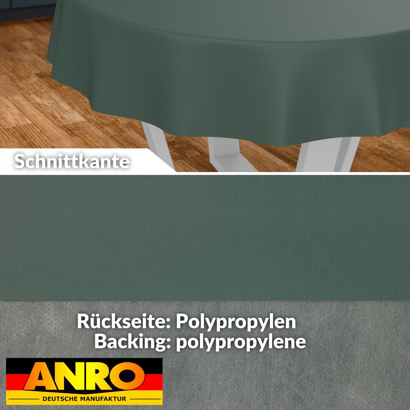 ANRO Tischdecke Wachstuchtischdecke abwaschbar UNI auch als Gartentischdecke (Einzelstück 1-tlg), wasserabweisend pflegeleicht Textil-Optik Grün Rund 120cm