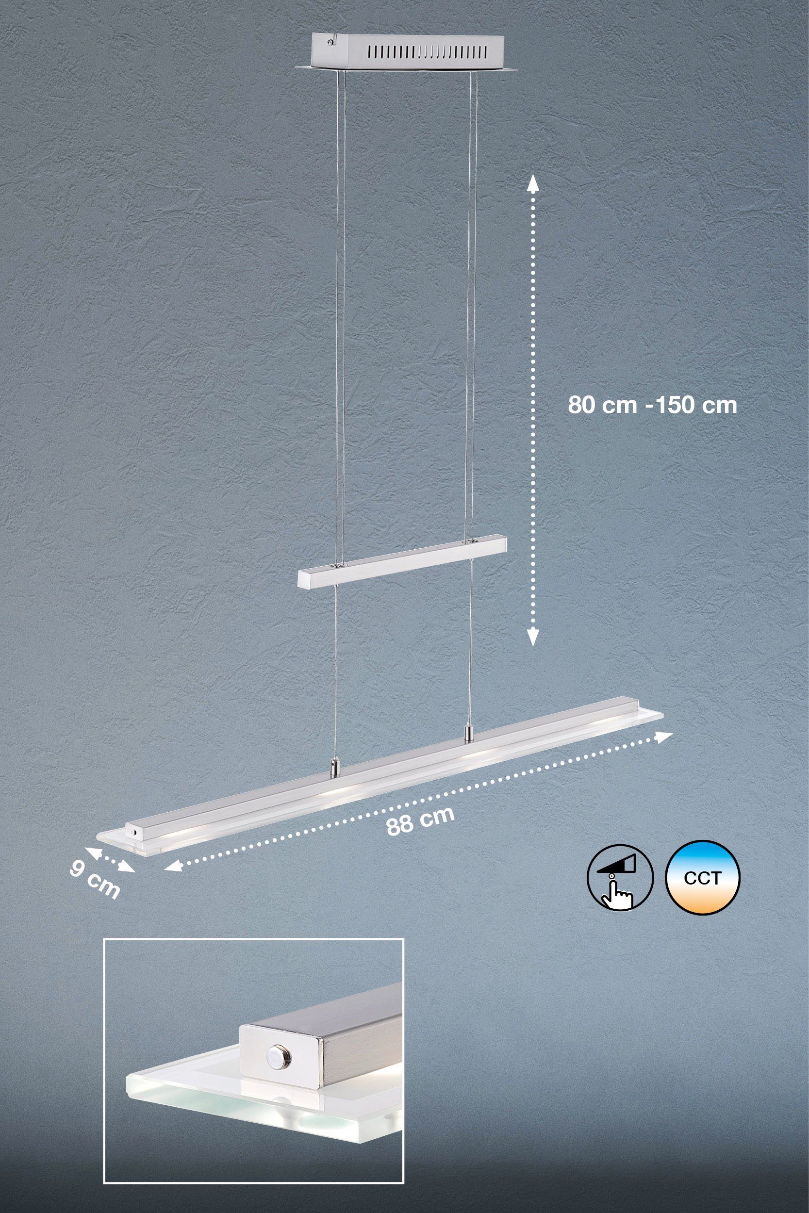 FISCHER & HONSEL LED Pendelleuchte Tenso, Dimmfunktion, LED fest integriert, Neutralweiß, Tageslichtweiß, Warmweiß, mit Taster Stufenlos dimmbar, Farbtemperatureinstellung in 3 Stufen