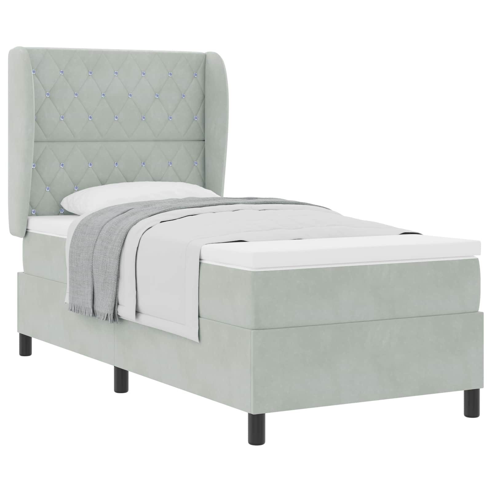 Bett Boxspringbett mit Matratze Hellgrau 200 x 100 cm Samt