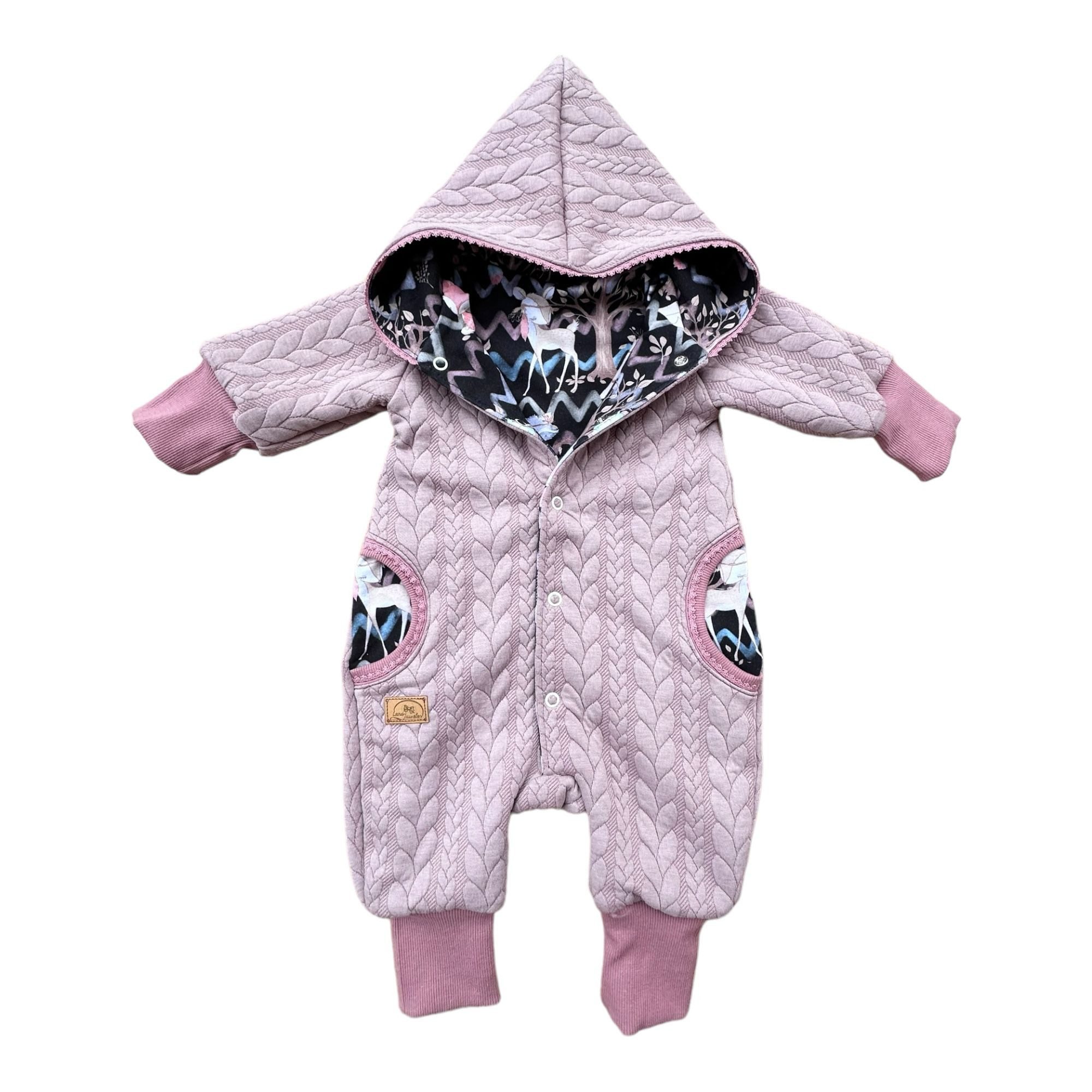 Land-Juwelen Overall Zopfstrick Boho schwarz altrosa Waldtiere