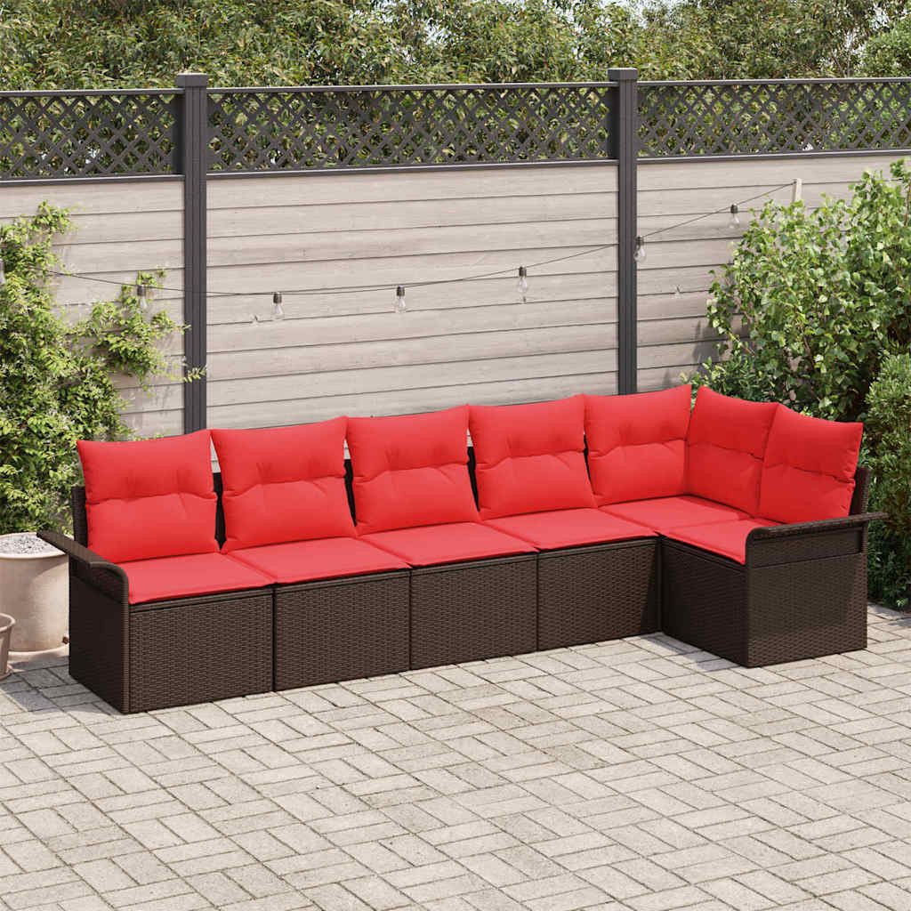 vidaXL Gartenlounge-Set Gartensofa-set mit Speicher 6 pcs Braun Poly-Rattan, (6-tlg)