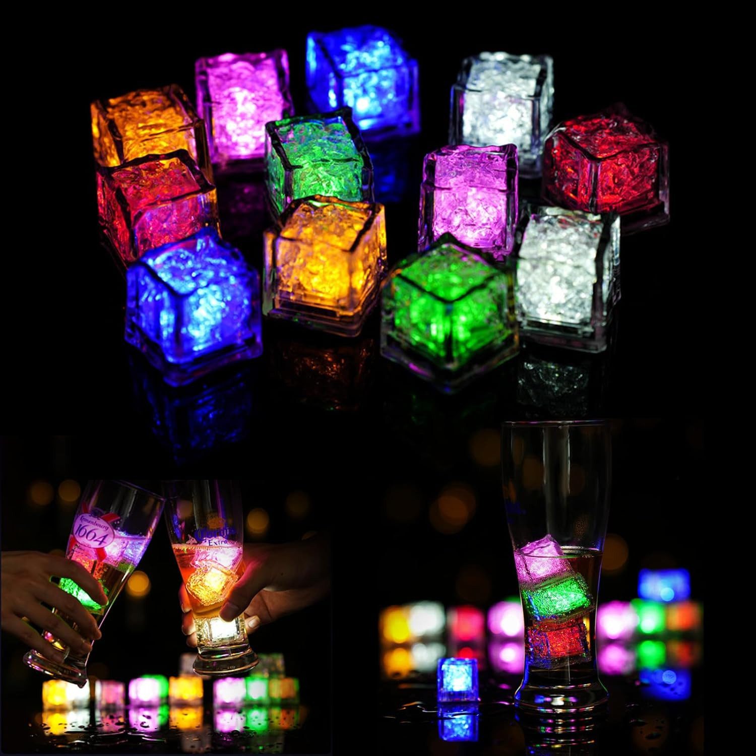 LED Würfel 12 Stück LED Eiswürfel Lichter, Leuchtende Eiswürfel