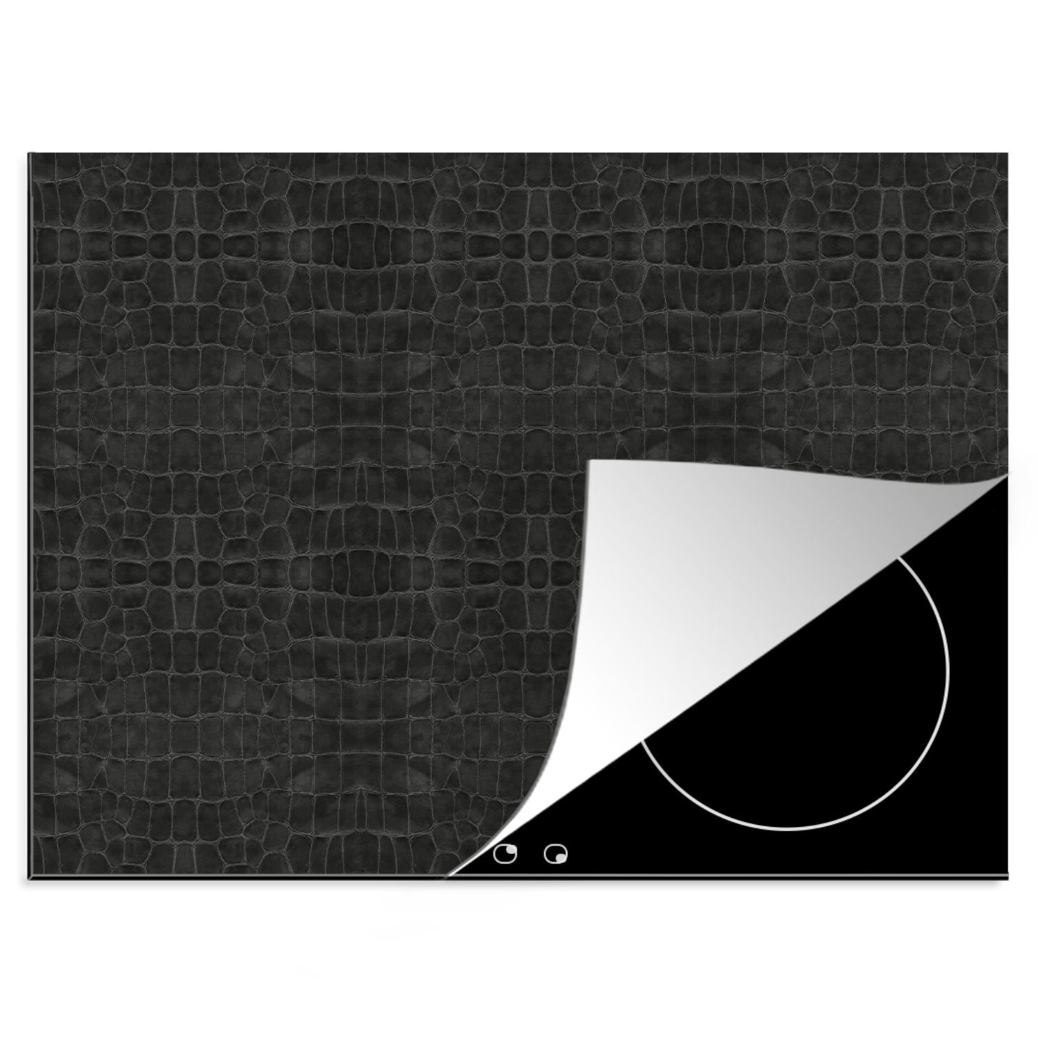 MuchoWow Herdblende-/Abdeckplatte Induktionsschutz - Leder - Schwarz - Tierfell, Vinyl, (1 tlg), 60x52 cm, Mobile Arbeitsfläche nutzbar, Ceranfeldabdeckung
