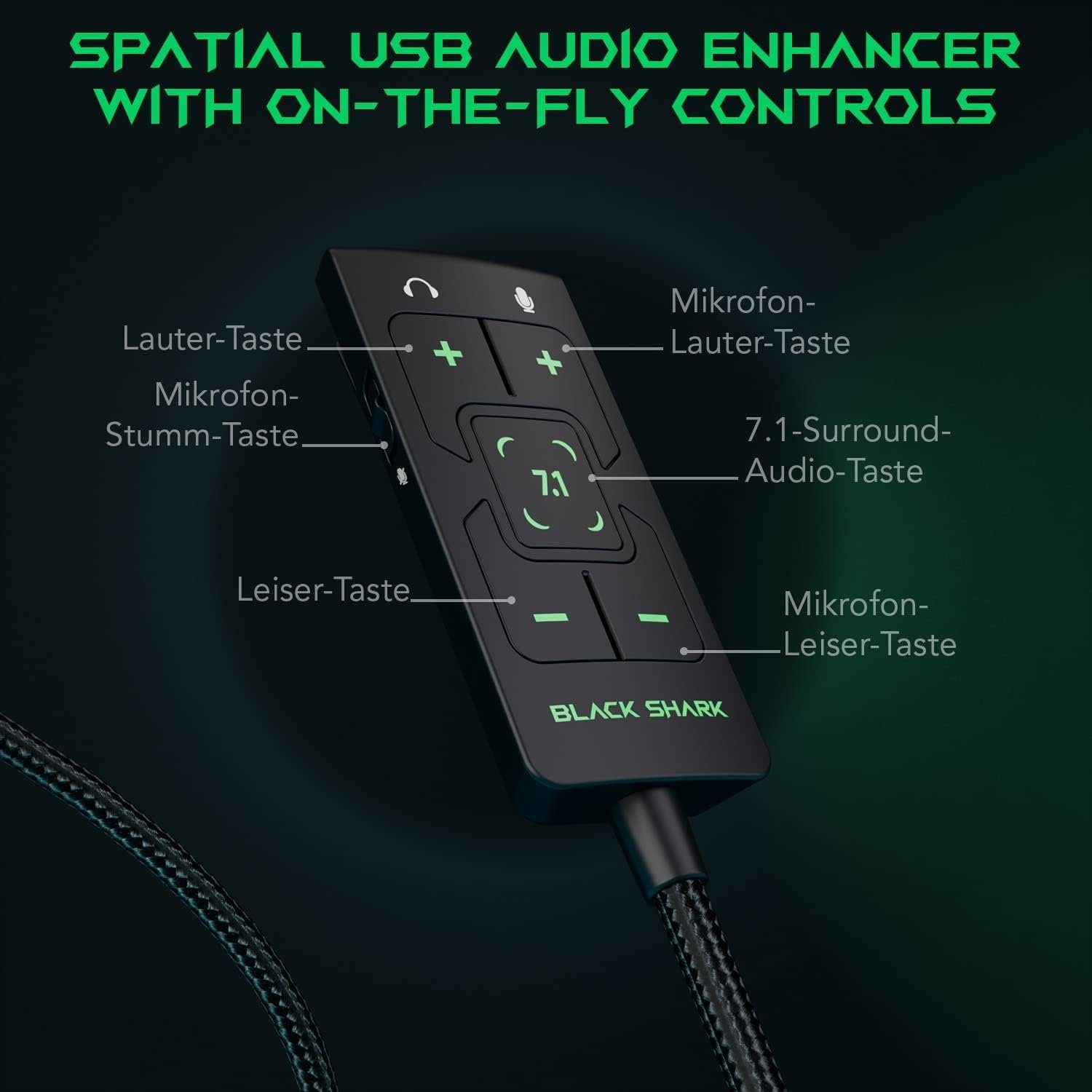Shark Spatial Gaming-Headset Black Xbox, Sound den mm Tag, Surround ganzen Kopfhörer (Tragekomfort mit 7.1 3,5 für mit Audioklinke) Switch, PS4, für PS5, Gaming Geräuschunterdrückung, PC,