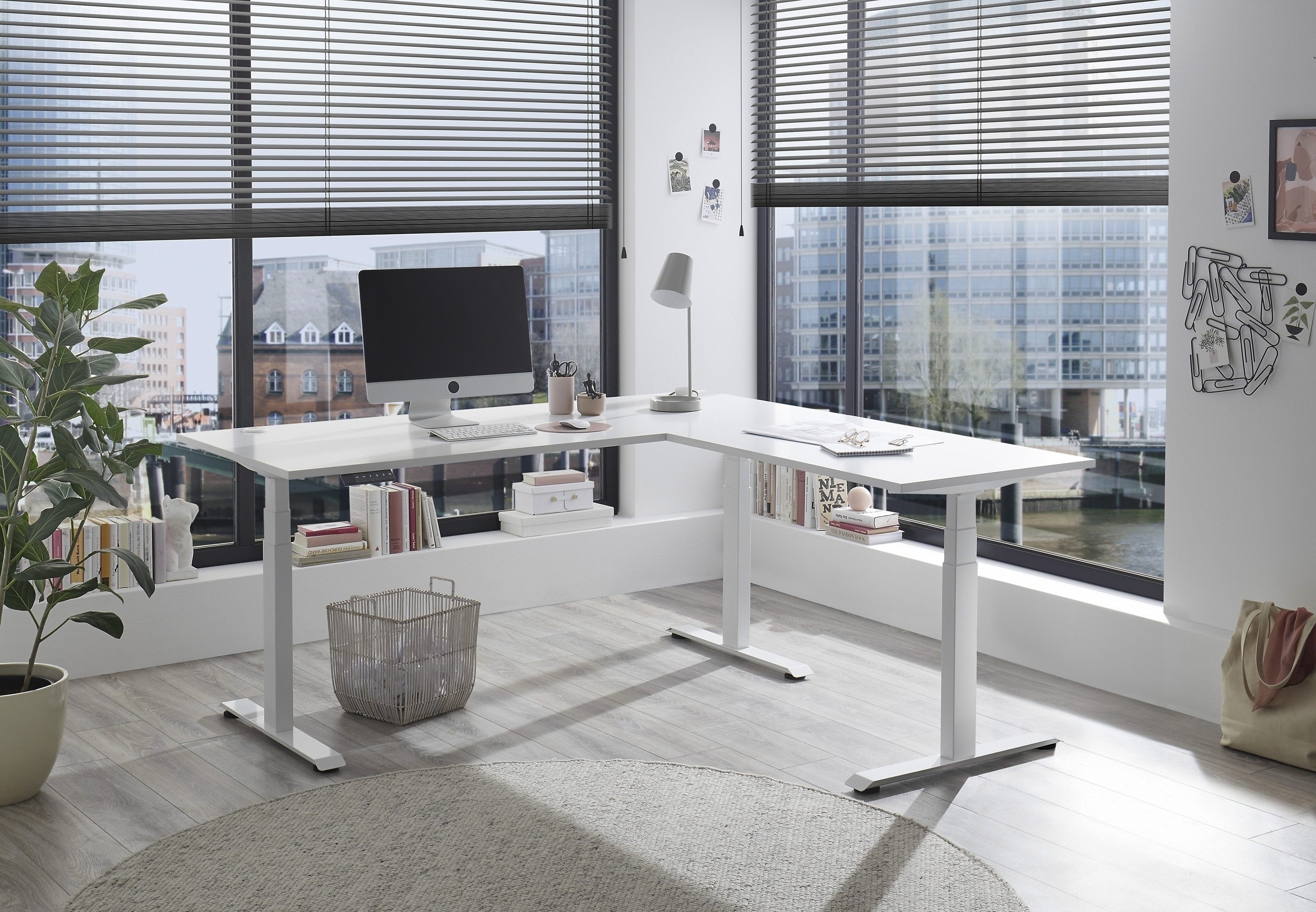 PREISBRECHER Eckschreibtisch Ben, höhenverstellbar bis 117cm, weiss - 180x74/117x177cm (BxHxT)